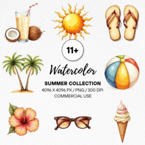 Watercolor Summer Clipart Collection