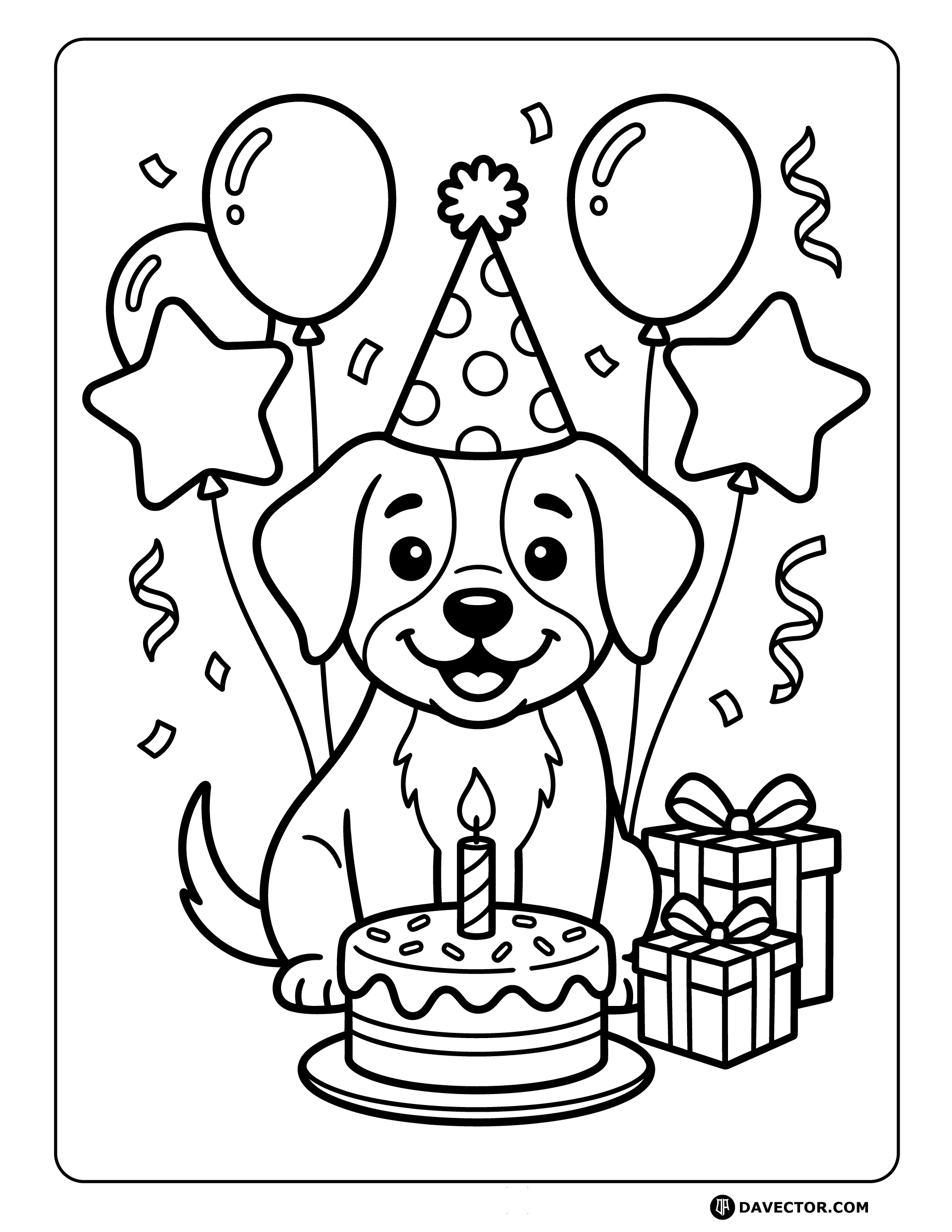 Birthday Dog Coloring Pages — free dog coloring page