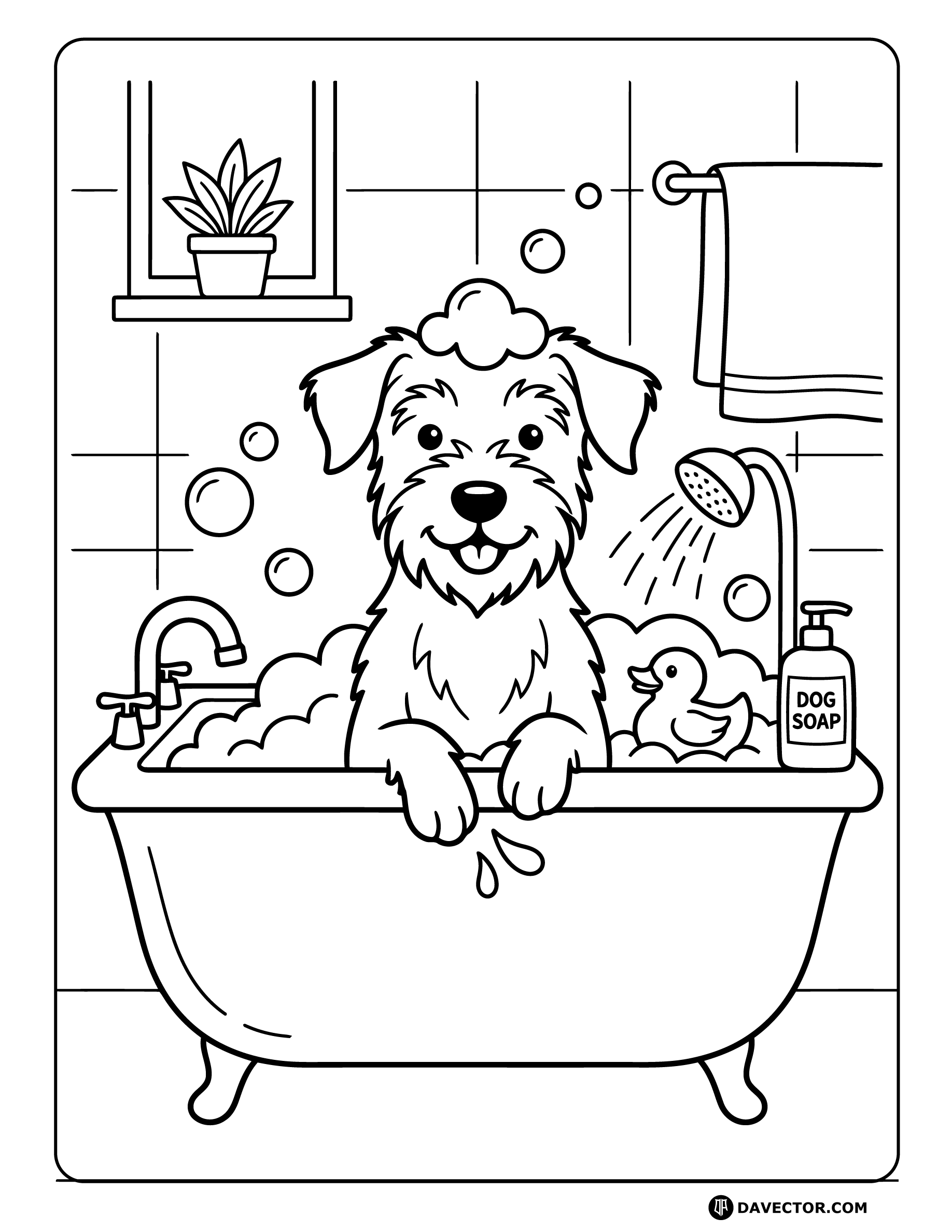 Dog Bathing Coloring Pages — free dog coloring page