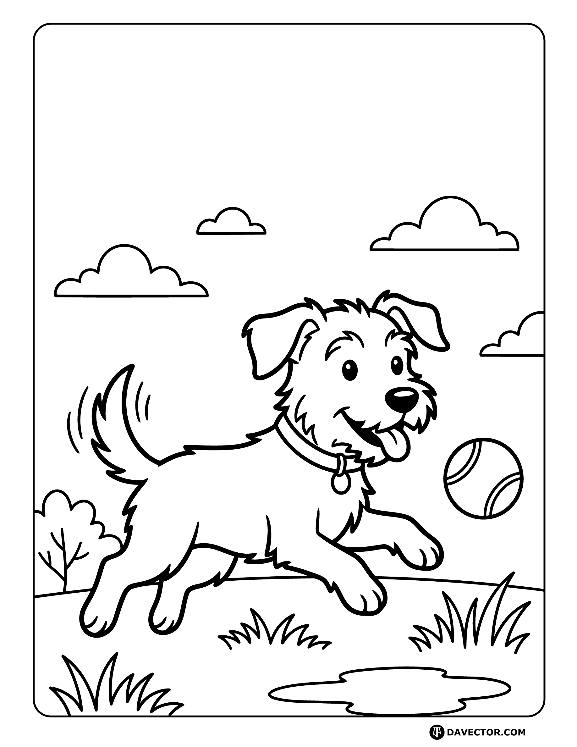 Dog Playing Coloring Pages — free dog coloring page