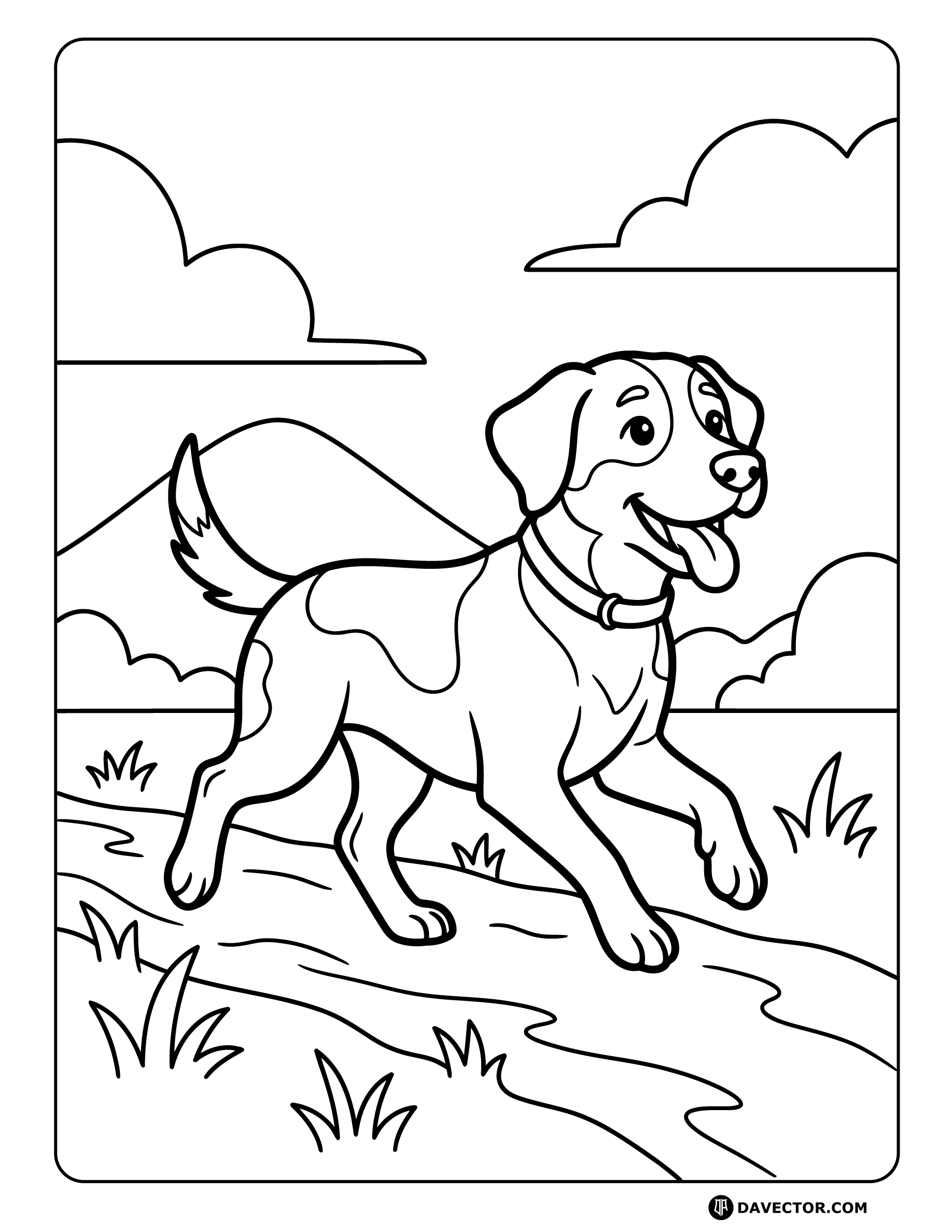 Dog Running Coloring Pages — free dog coloring page