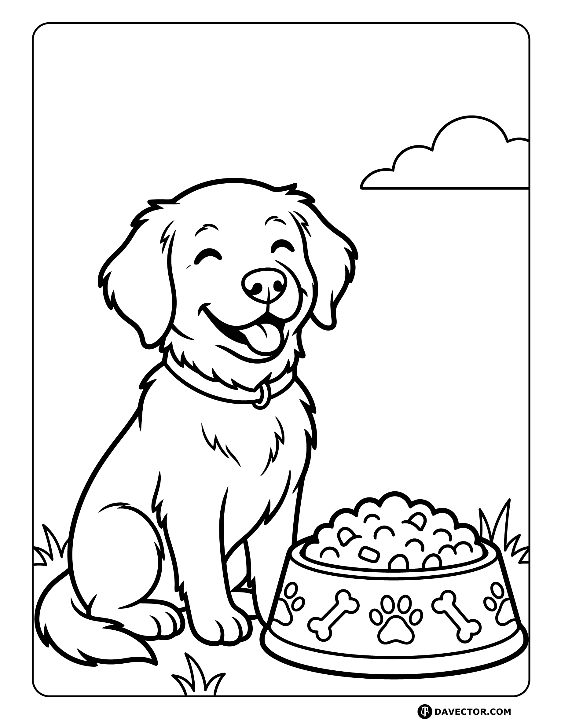 Dog Sitting Next To Food — free dog coloring page