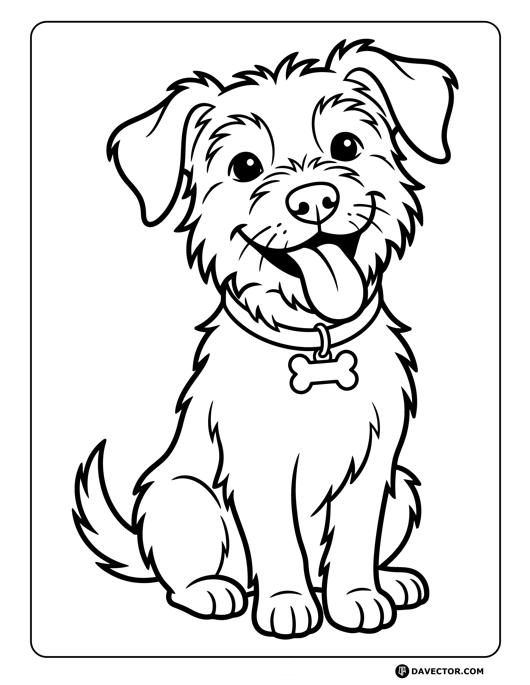 Dog Sitting With Tongue Out — free dog coloring page