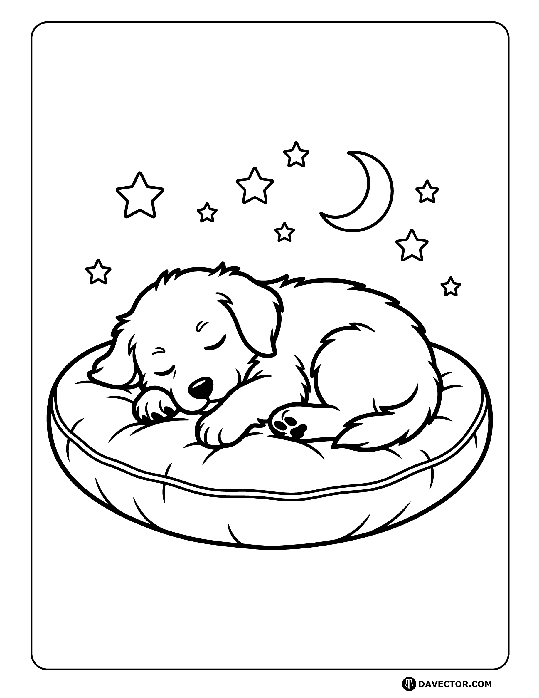 Dog Sleeping On Cushion — free dog coloring page