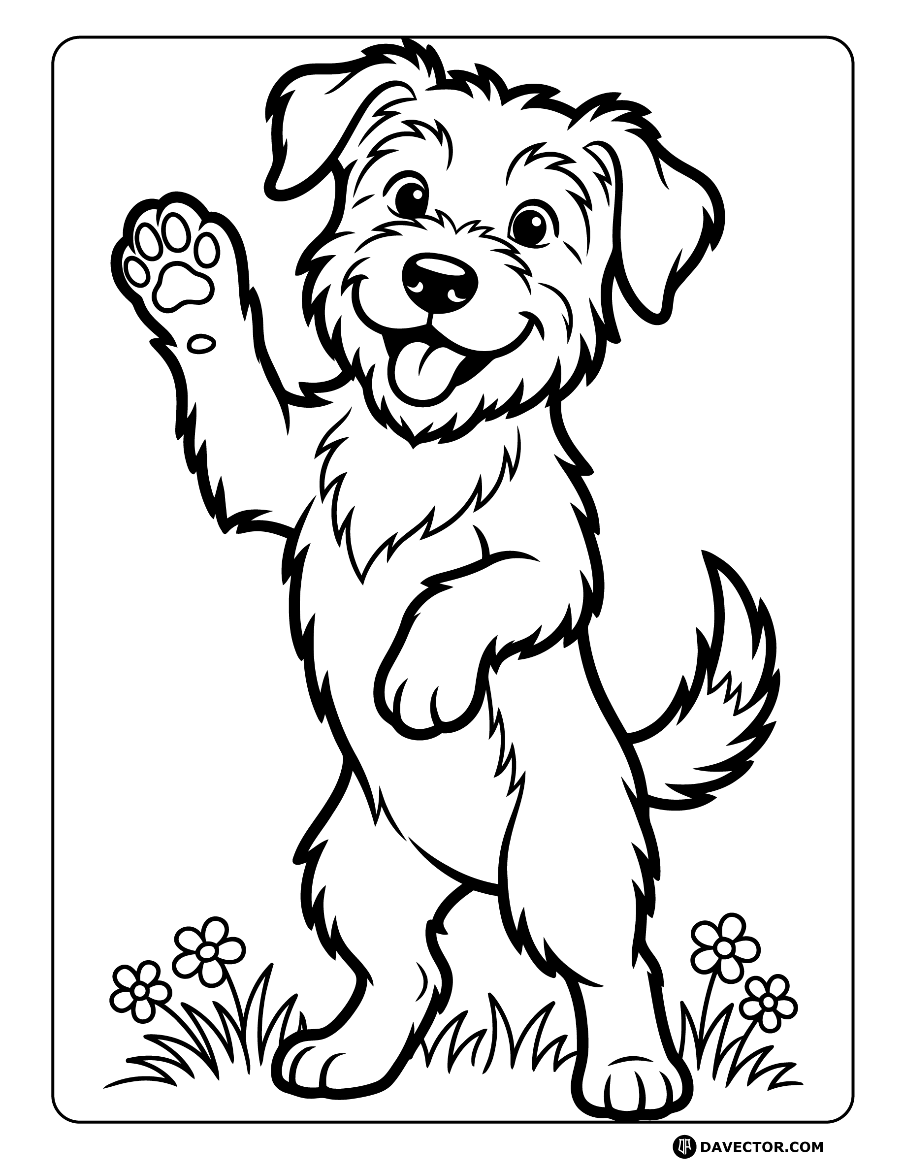 Dog Standing On Hind Legs — free dog coloring page