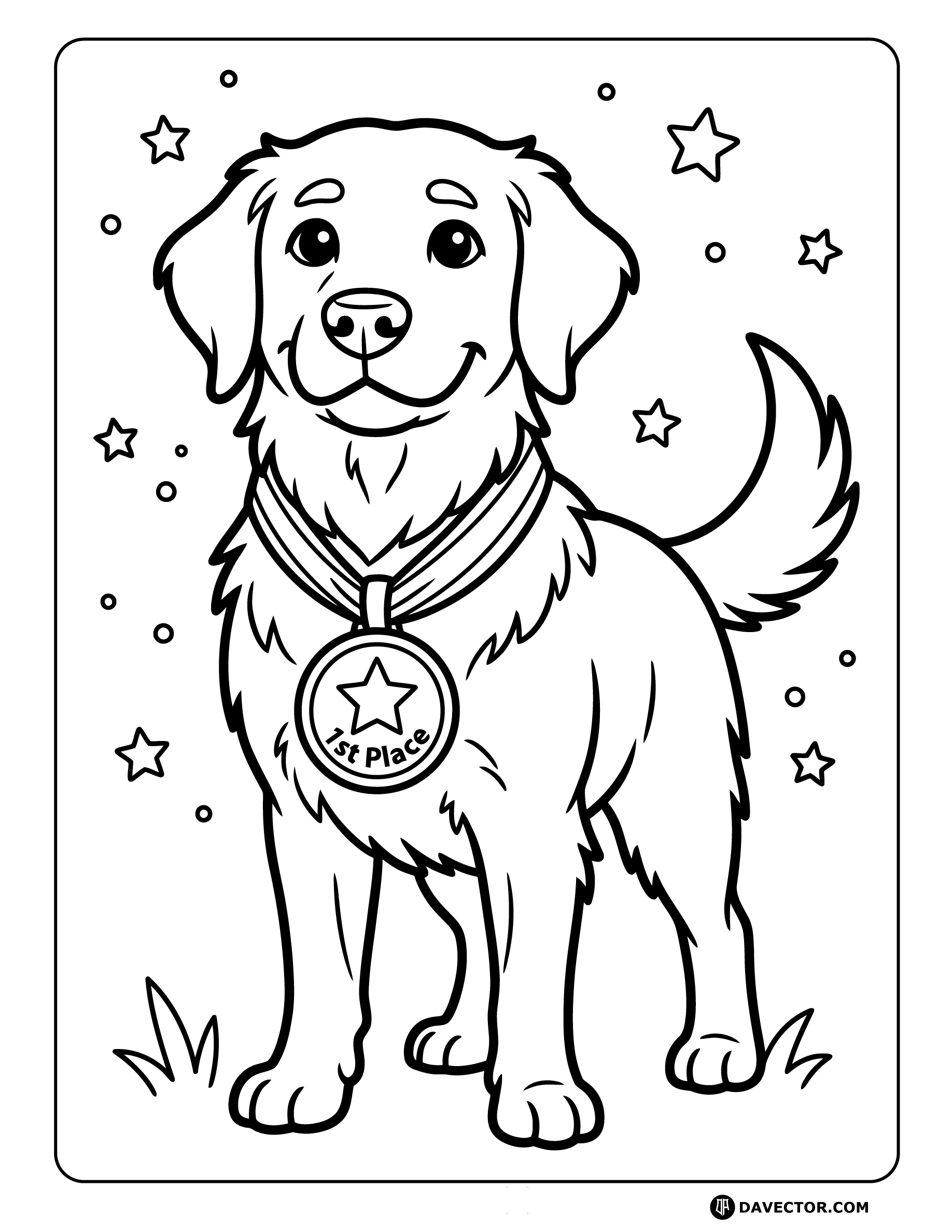Dog Standing With Medal Ribbon — free dog coloring page