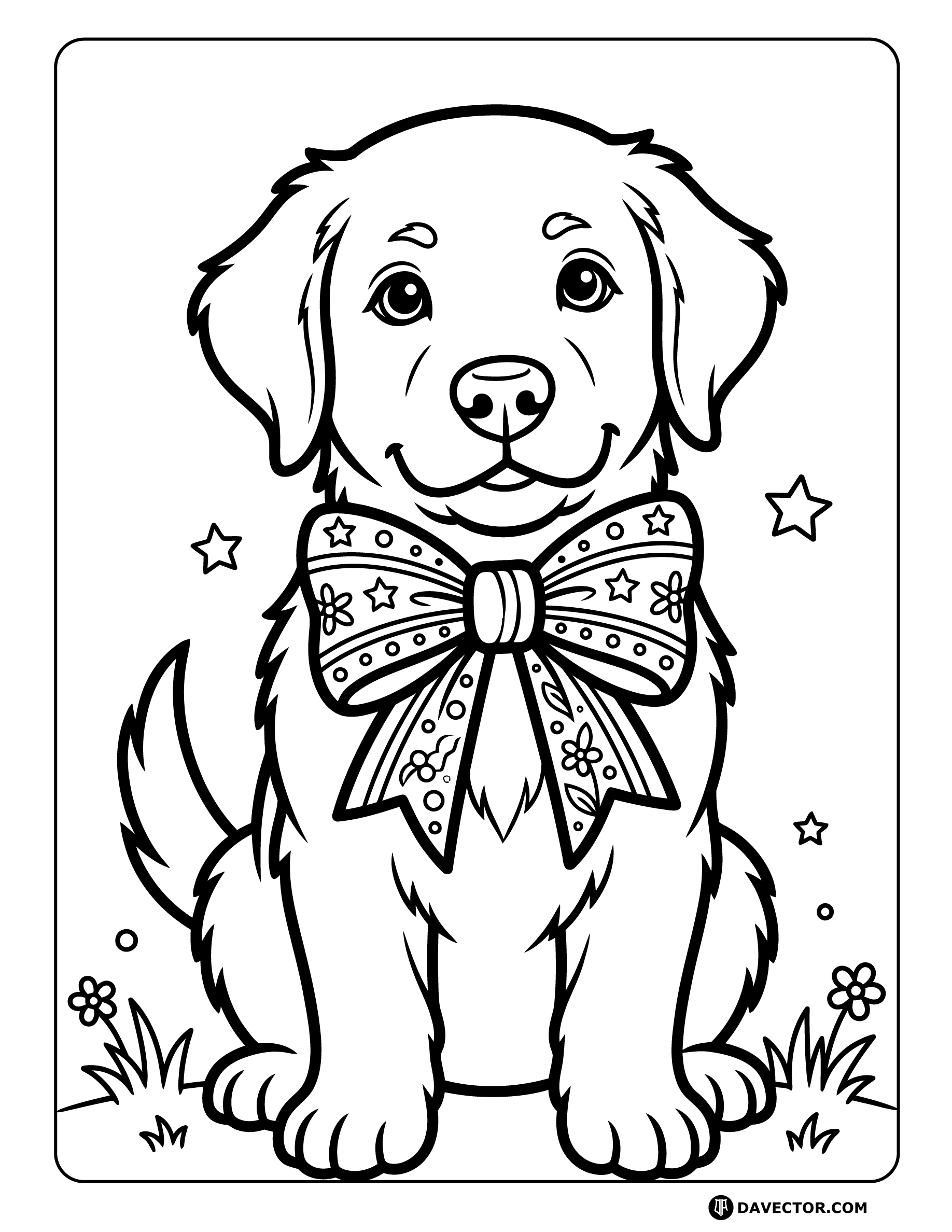 Dog Wearing Bow Tie — free dog coloring page
