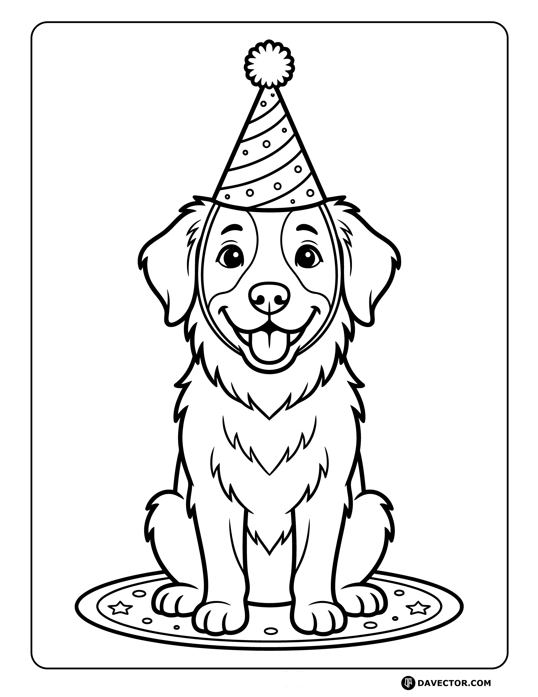 Dog Wearing Party Hat — free dog coloring page