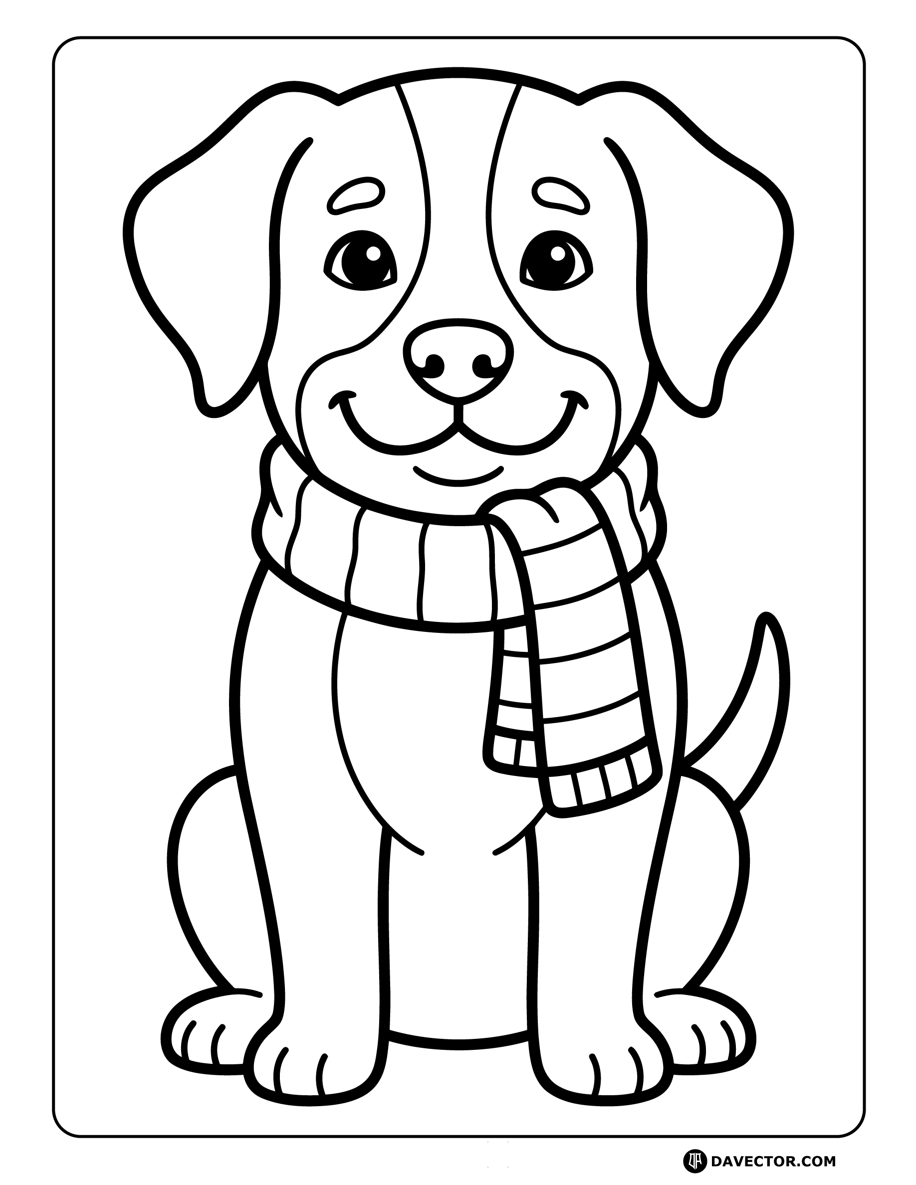Dog Wearing Winter Scarf — free dog coloring page
