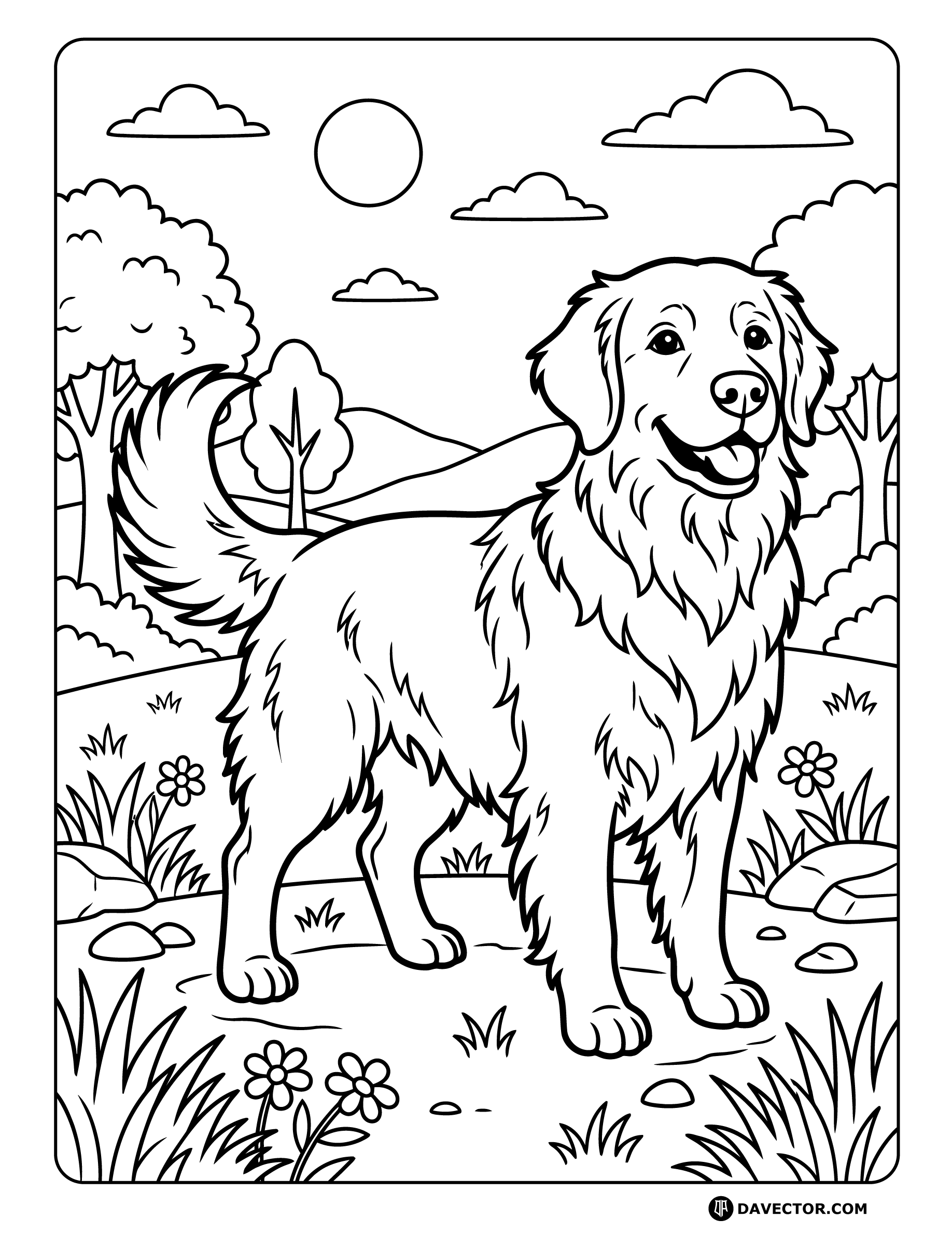 Golden Retriever Coloring Page — free dog coloring page