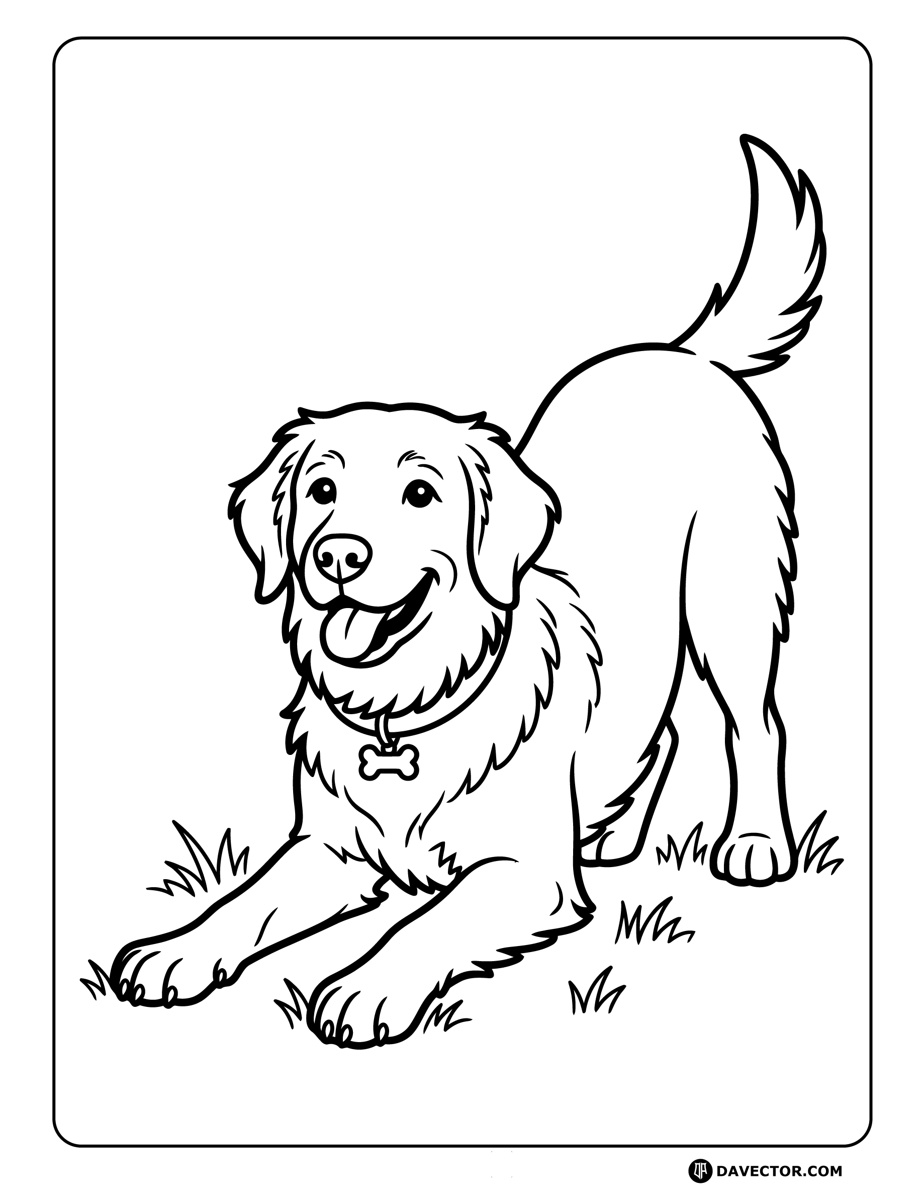 Happy Dog Stretching Front Paws — free dog coloring page