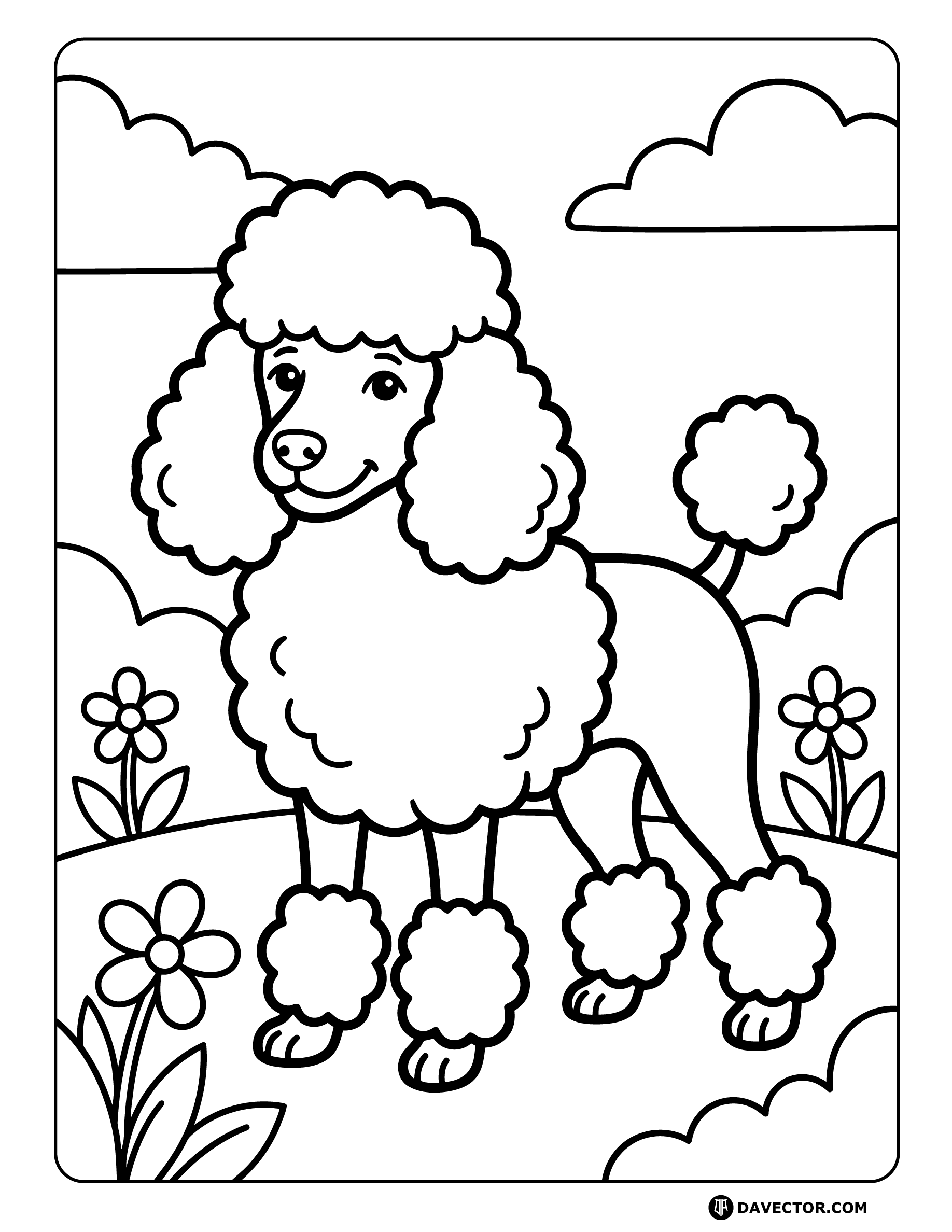 Poodle Coloring Pages Vector Art — free dog coloring page