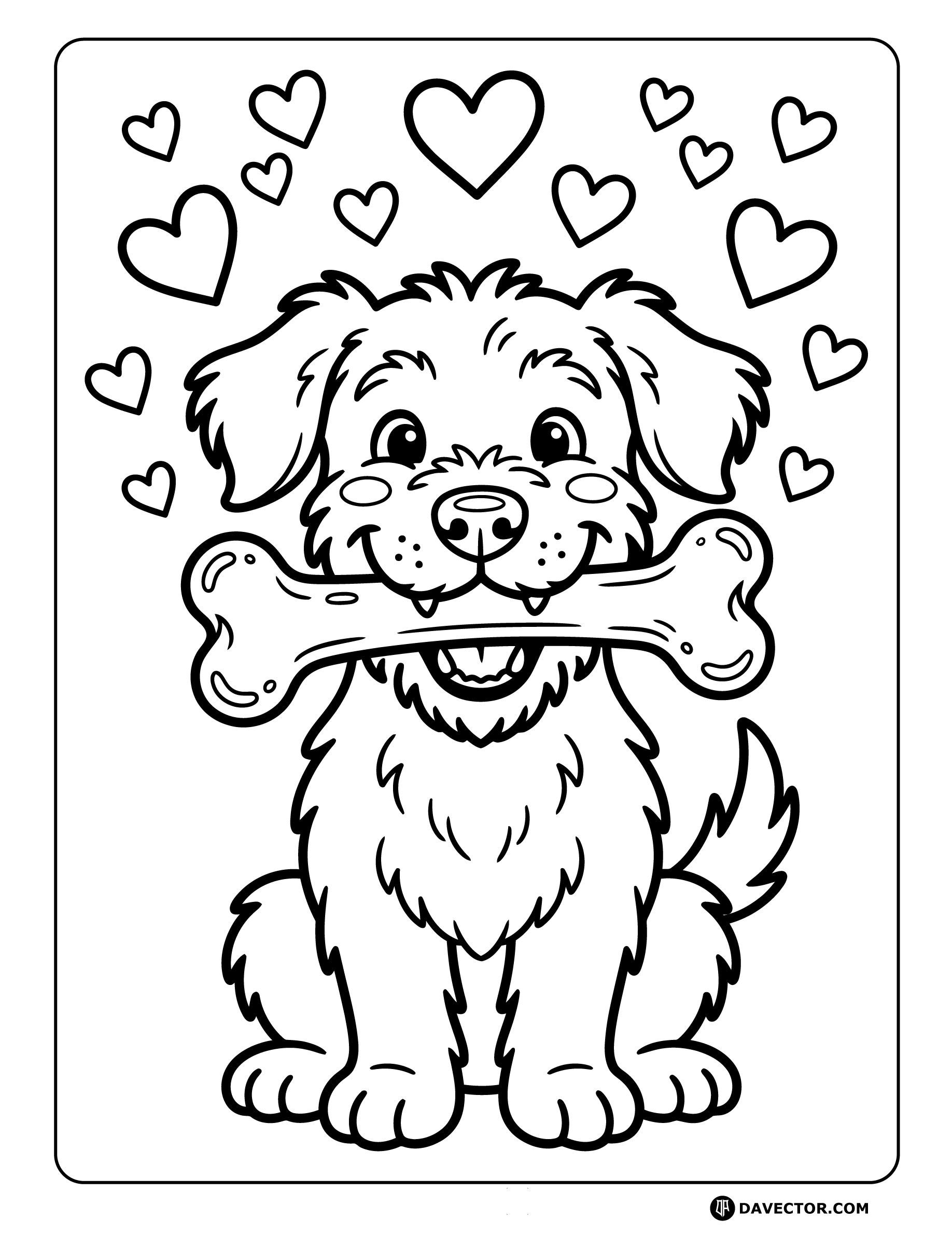 Silly Dog Holding Large Bone — free dog coloring page