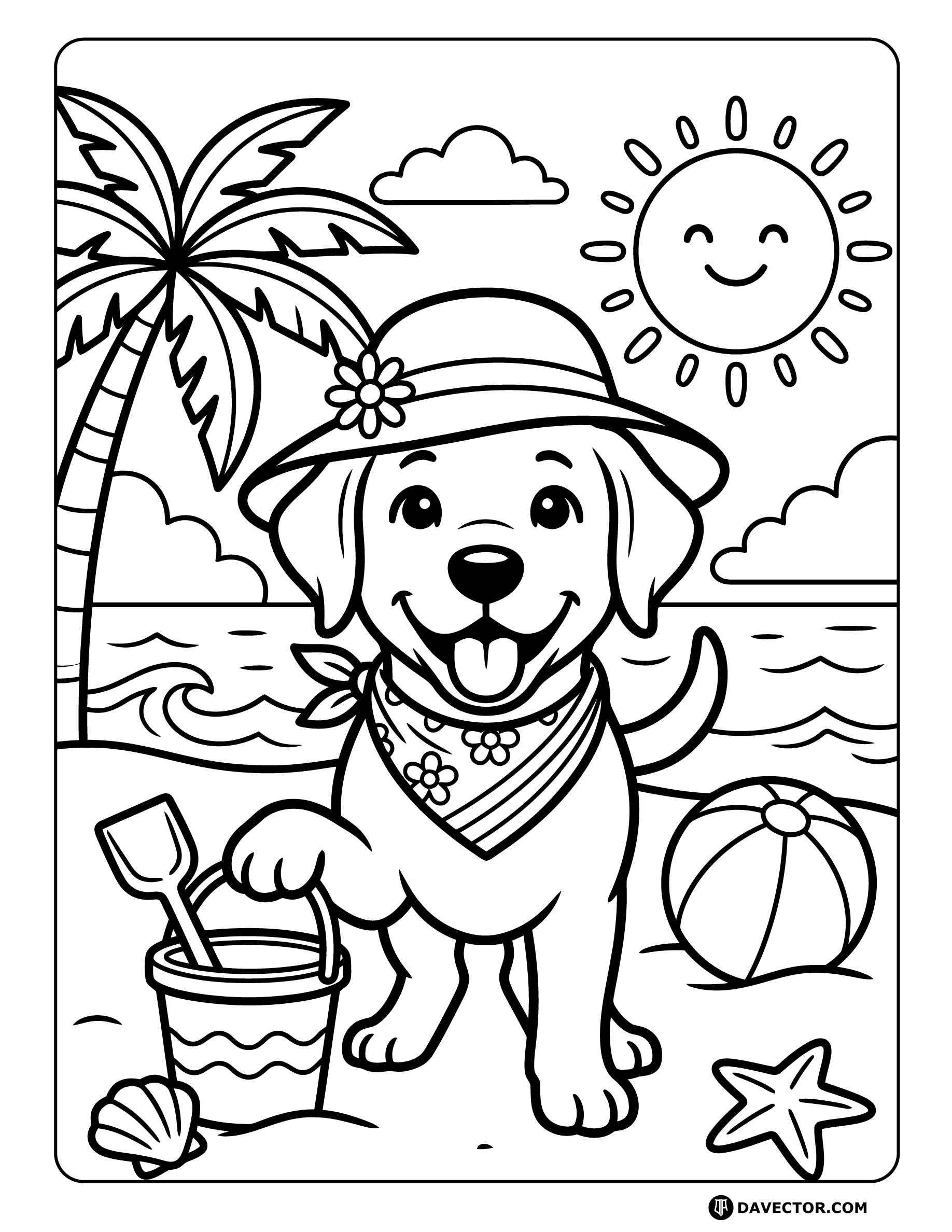 Summer Dog Coloring Pages — free dog coloring page