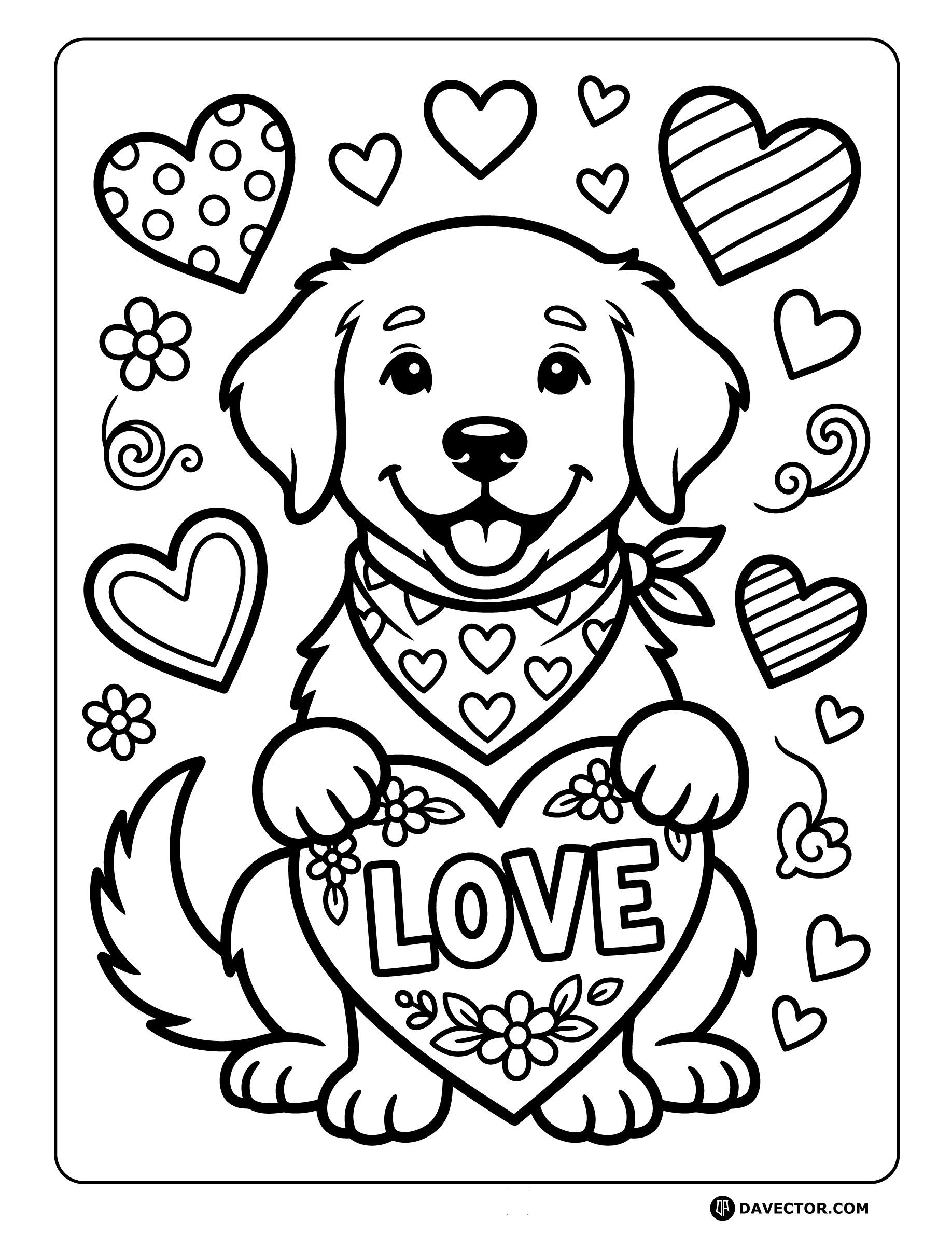 Valentine Dog Coloring Page — free dog coloring page