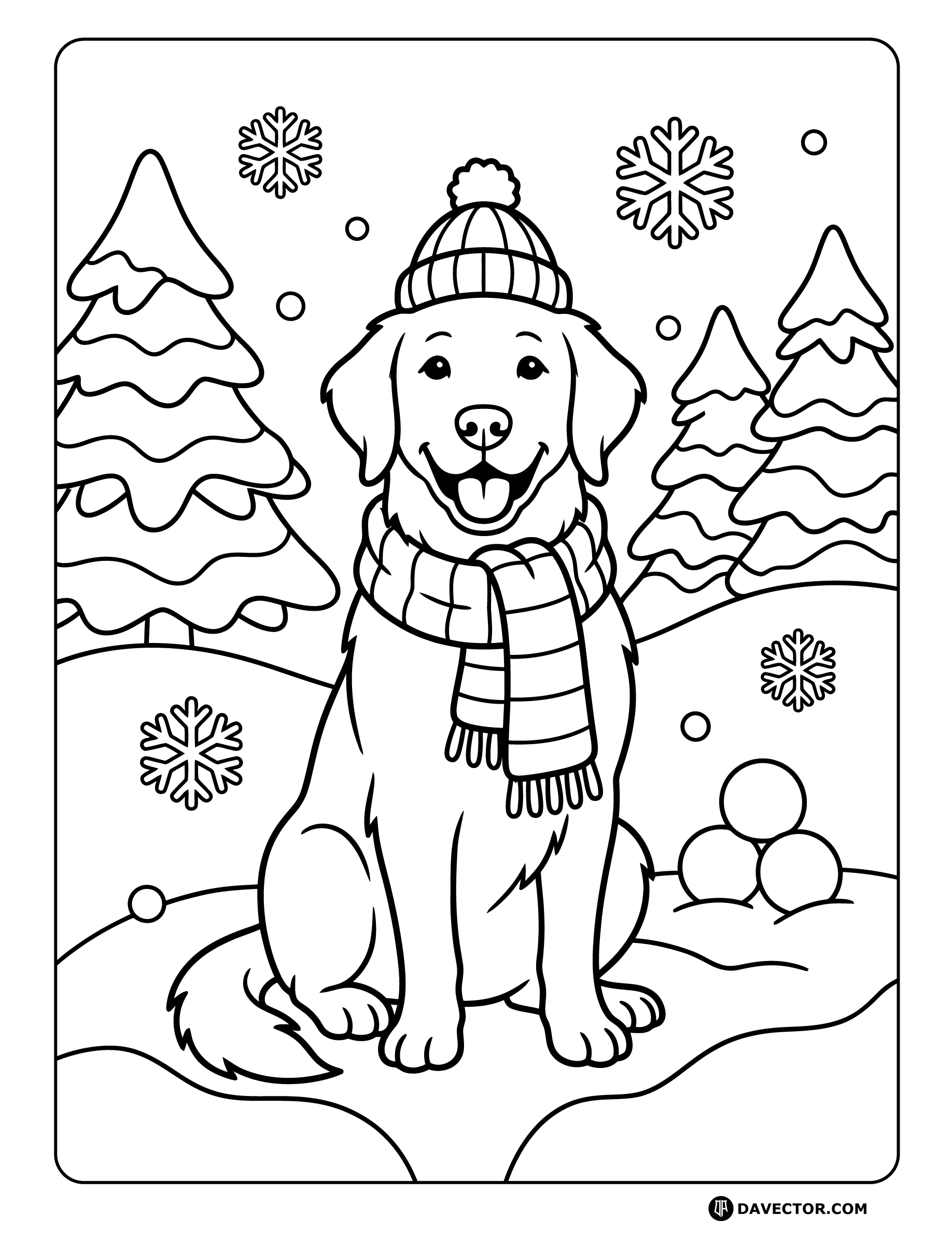 Winter Dog Coloring Pages — free dog coloring page