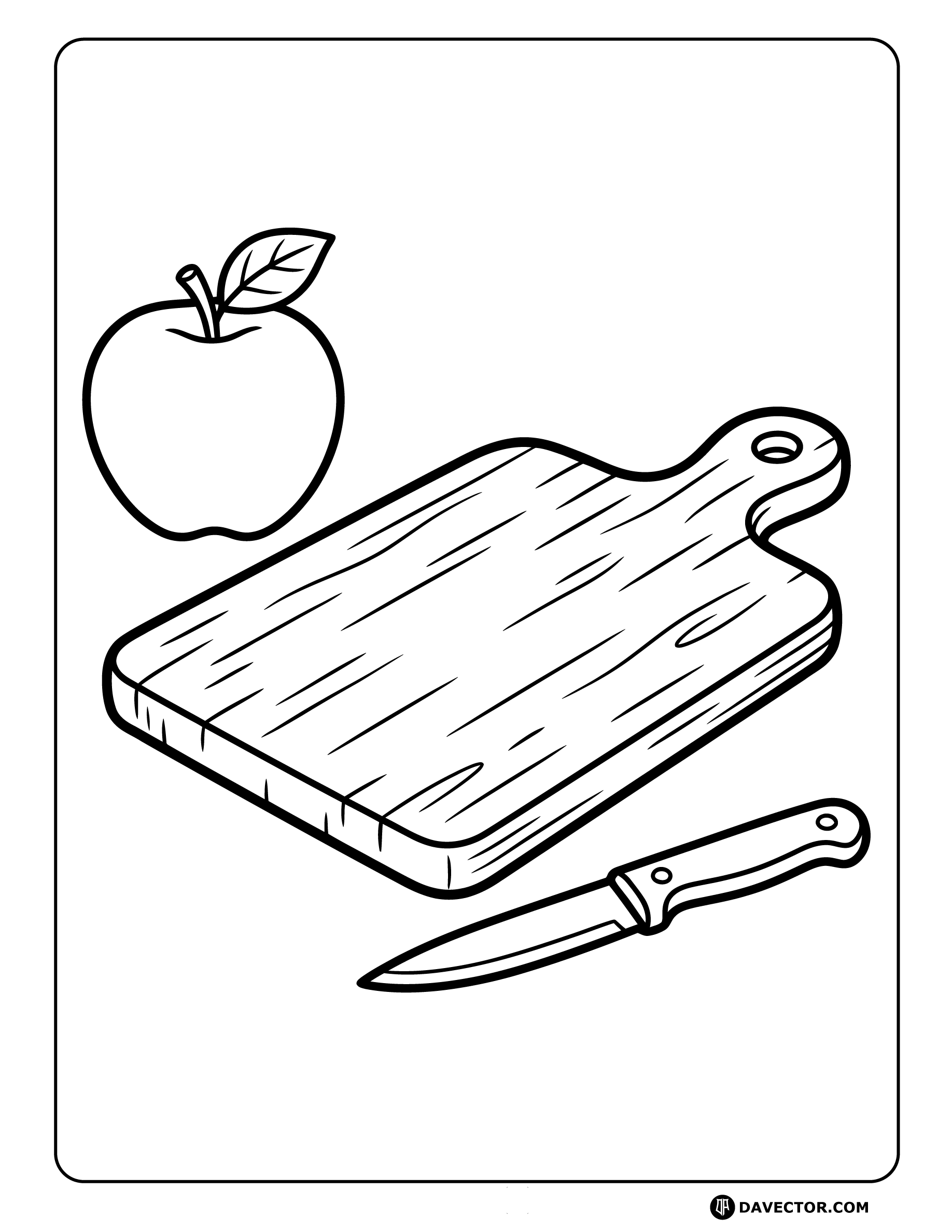 Apple Beside Cutting Board Knife — free apple coloring page