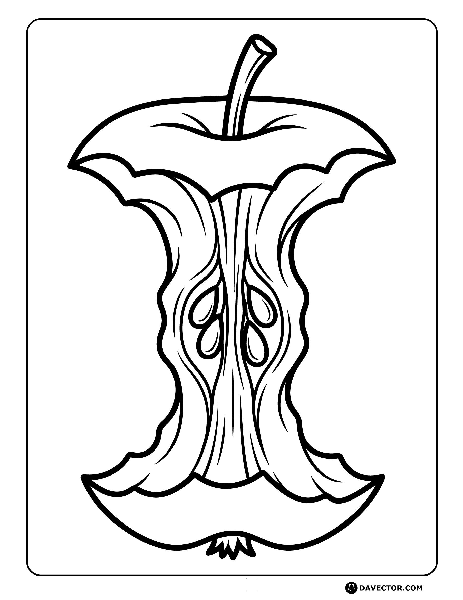 Apple Core Line Art — free apple coloring page