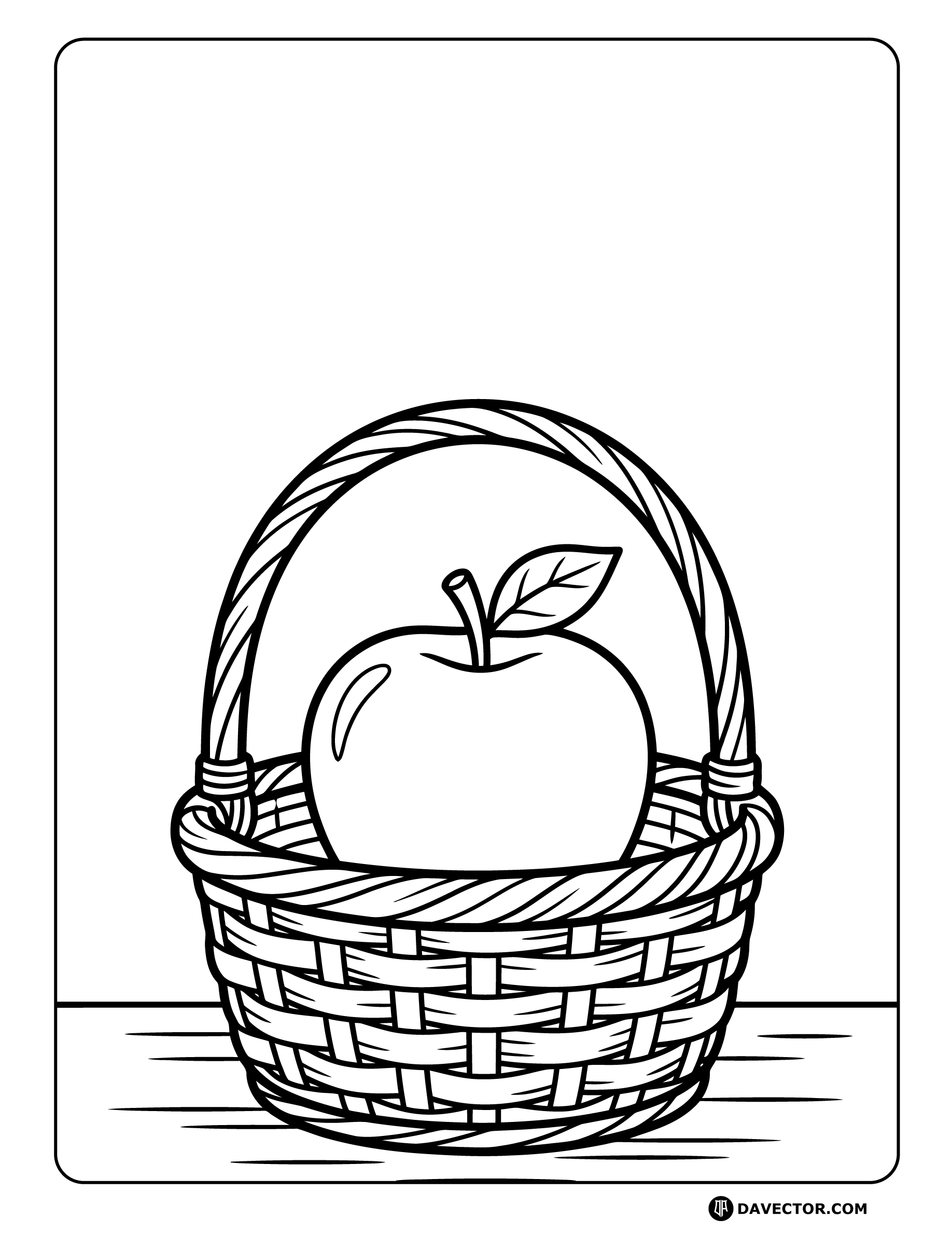 Apple Fruit In Woven Basket — free apple coloring page