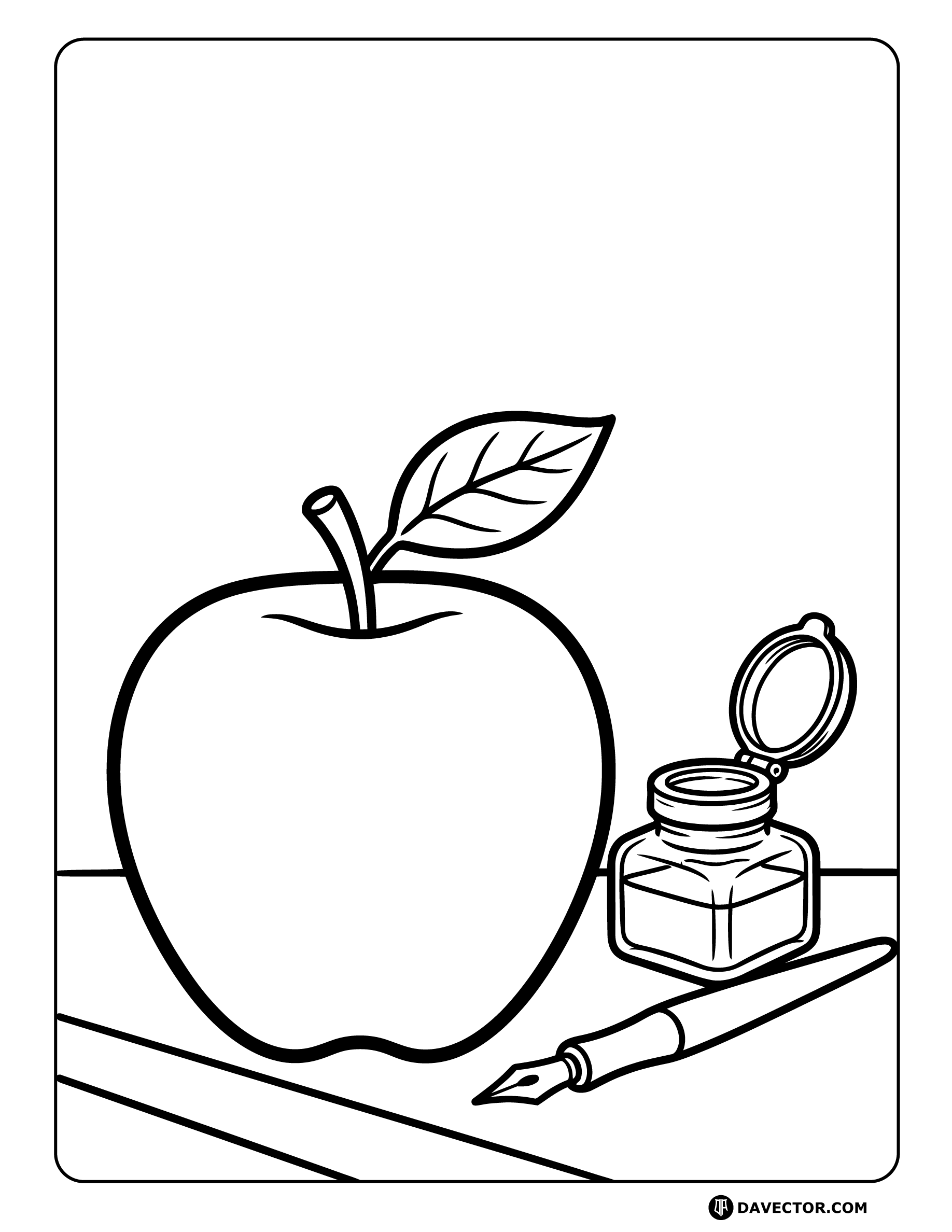 Apple Fruit With Inkwell — free apple coloring page