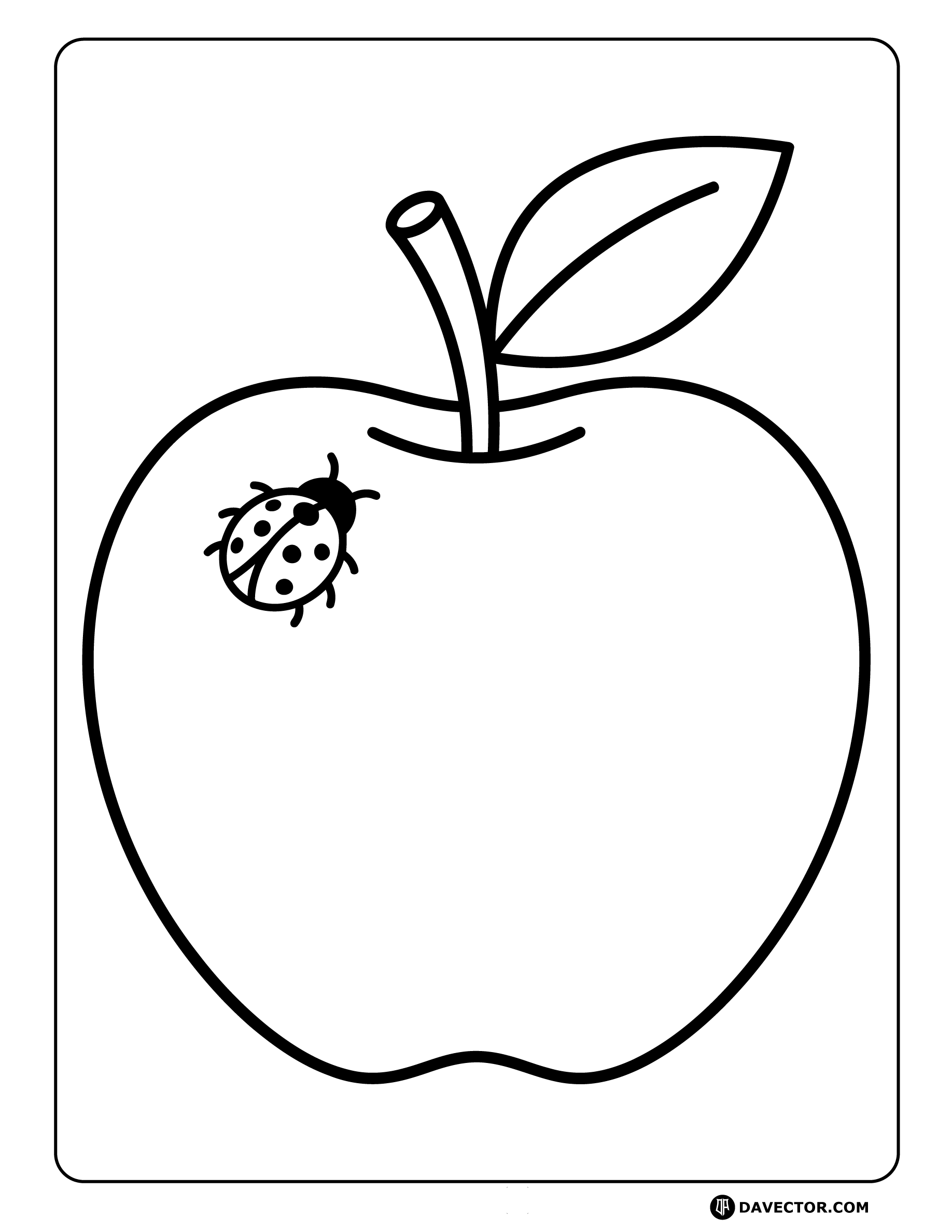 Apple Fruit With Ladybug — free apple coloring page