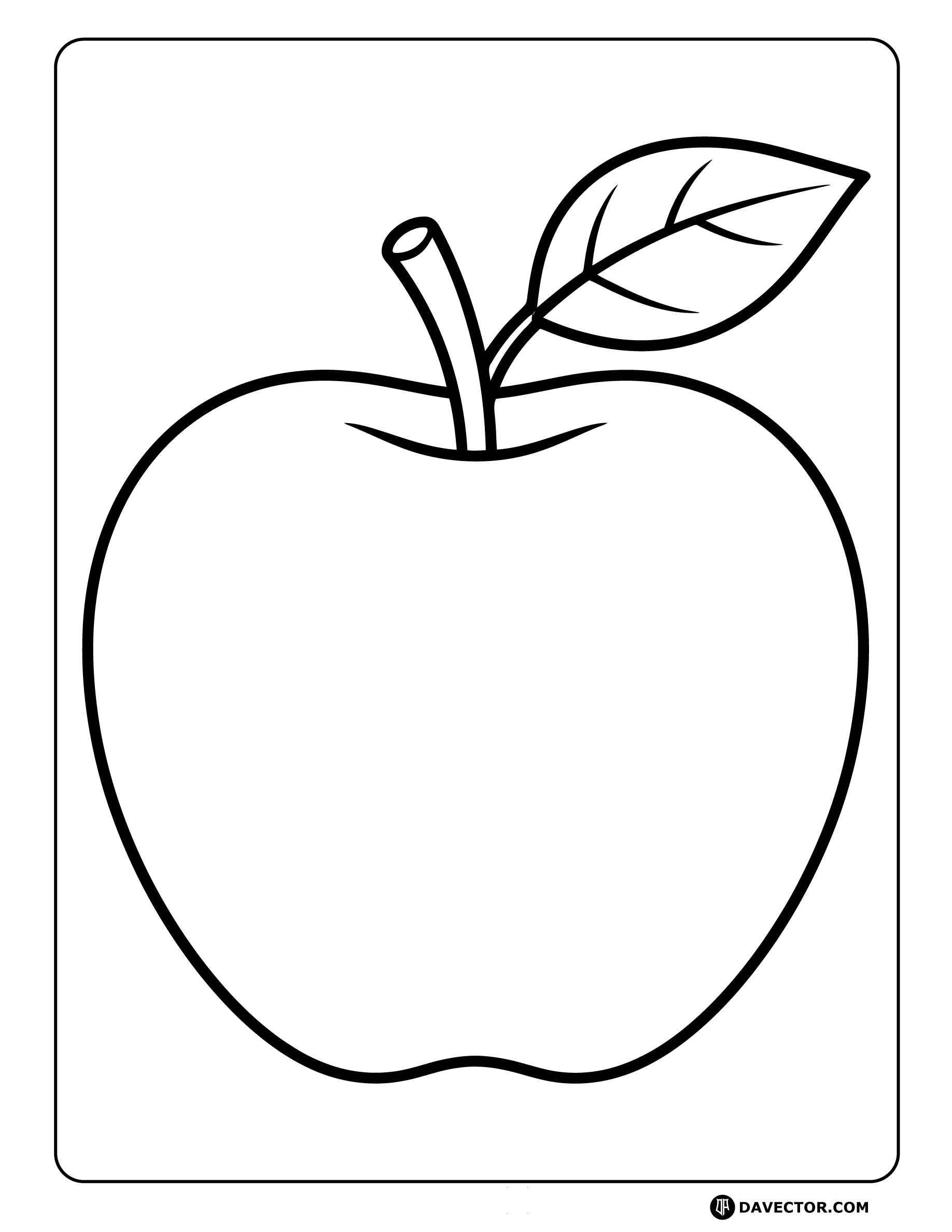 Apple Fruit With Leaf — free apple coloring page