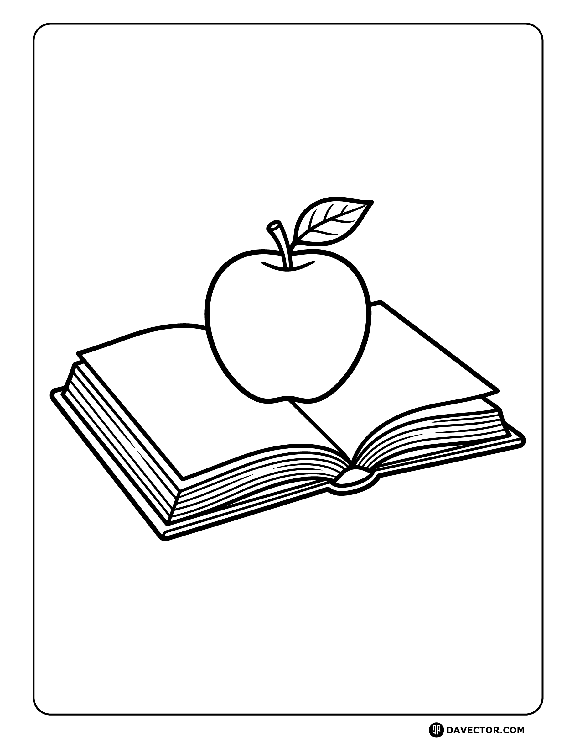 Apple Fruit With Open Book — free apple coloring page