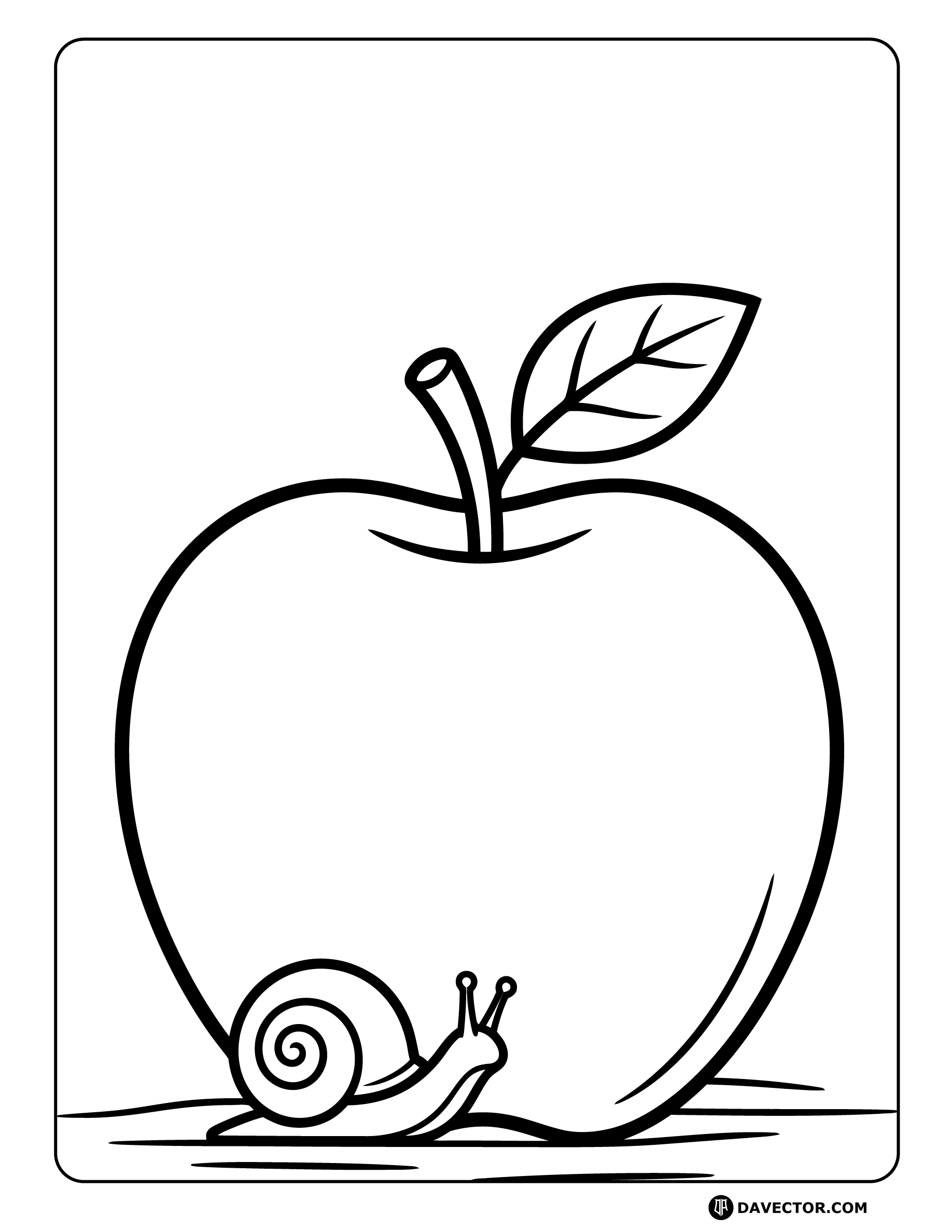 Apple Fruit With Snail — free apple coloring page