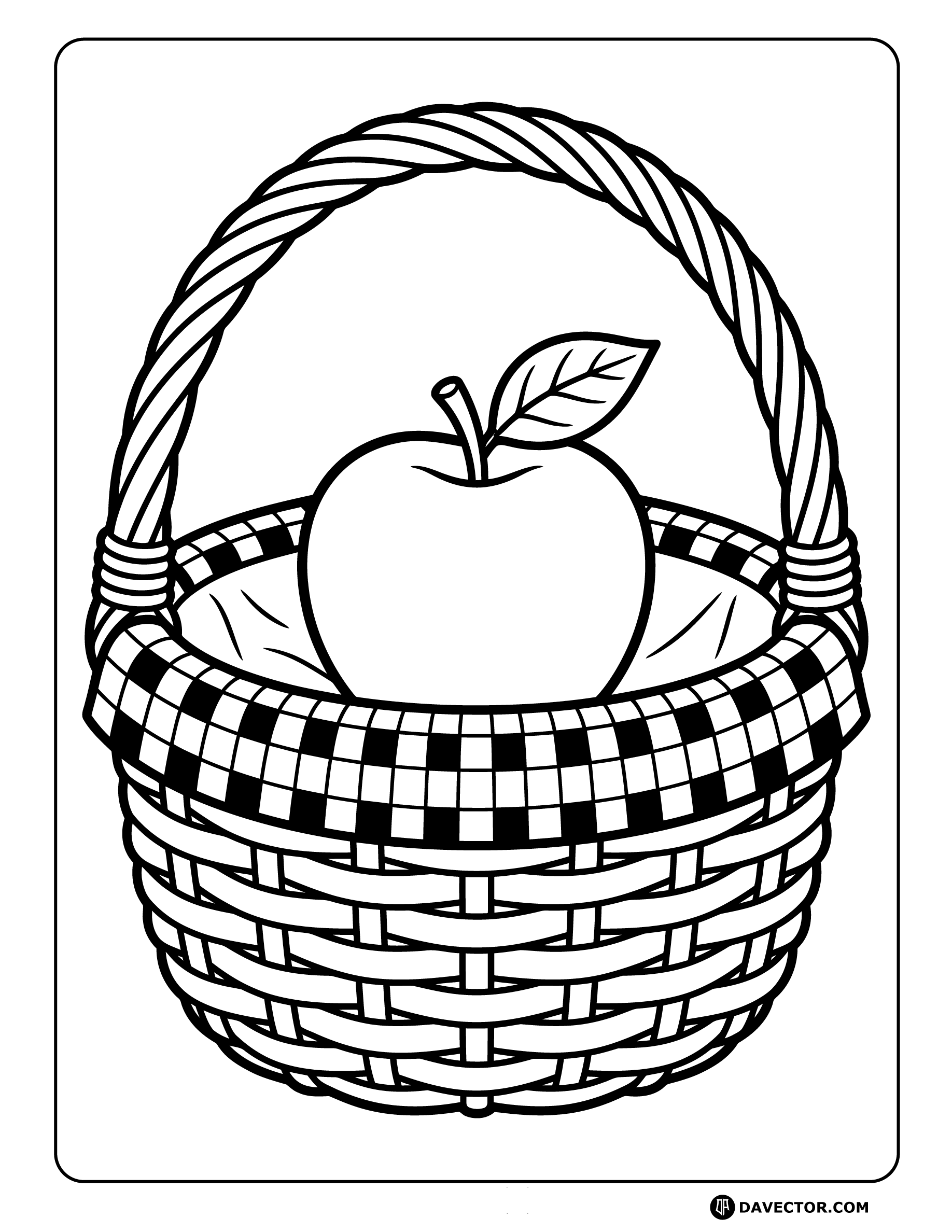 Apple In Woven Picnic Basket — free apple coloring page