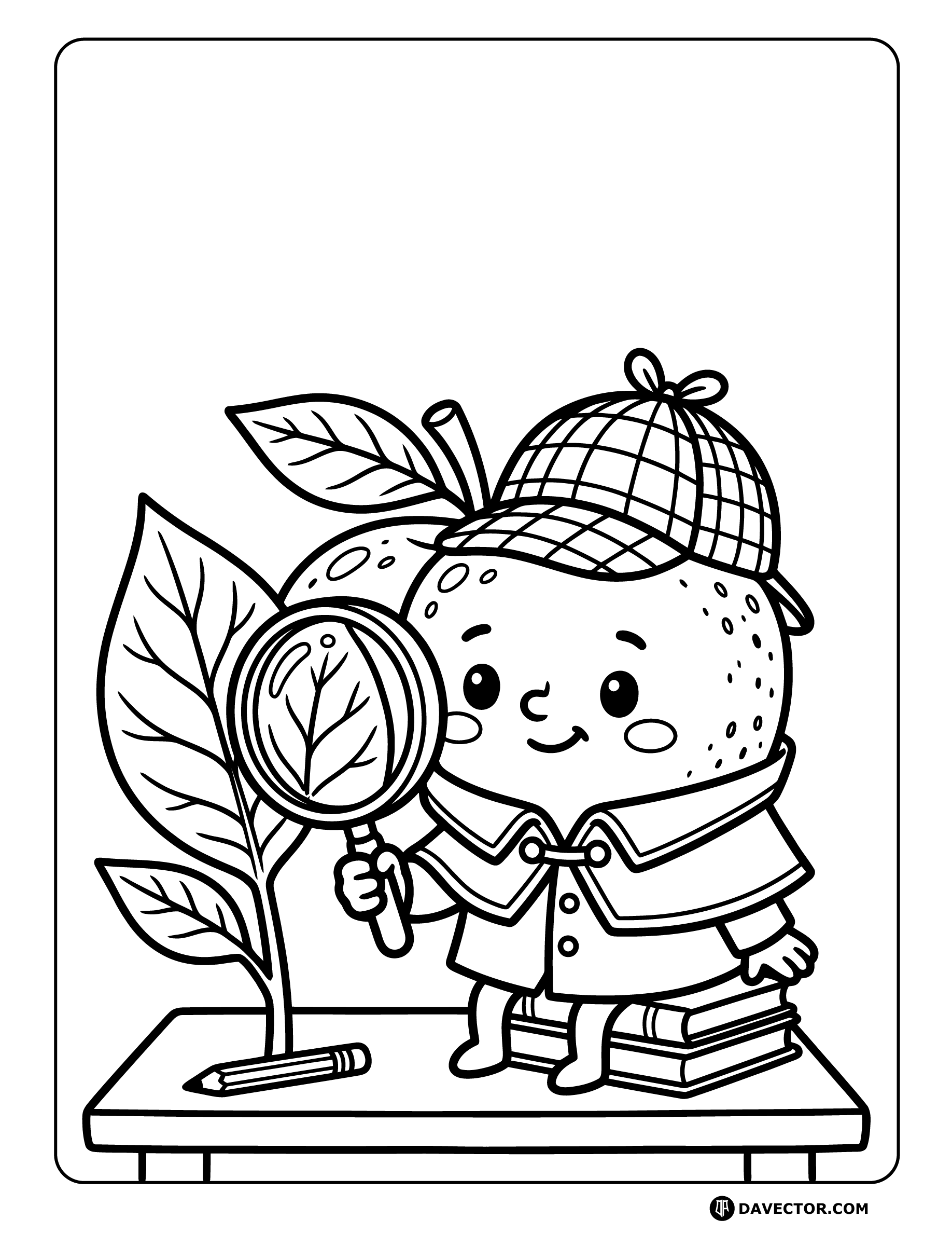 Apple Inspecting Leaf — free apple coloring page