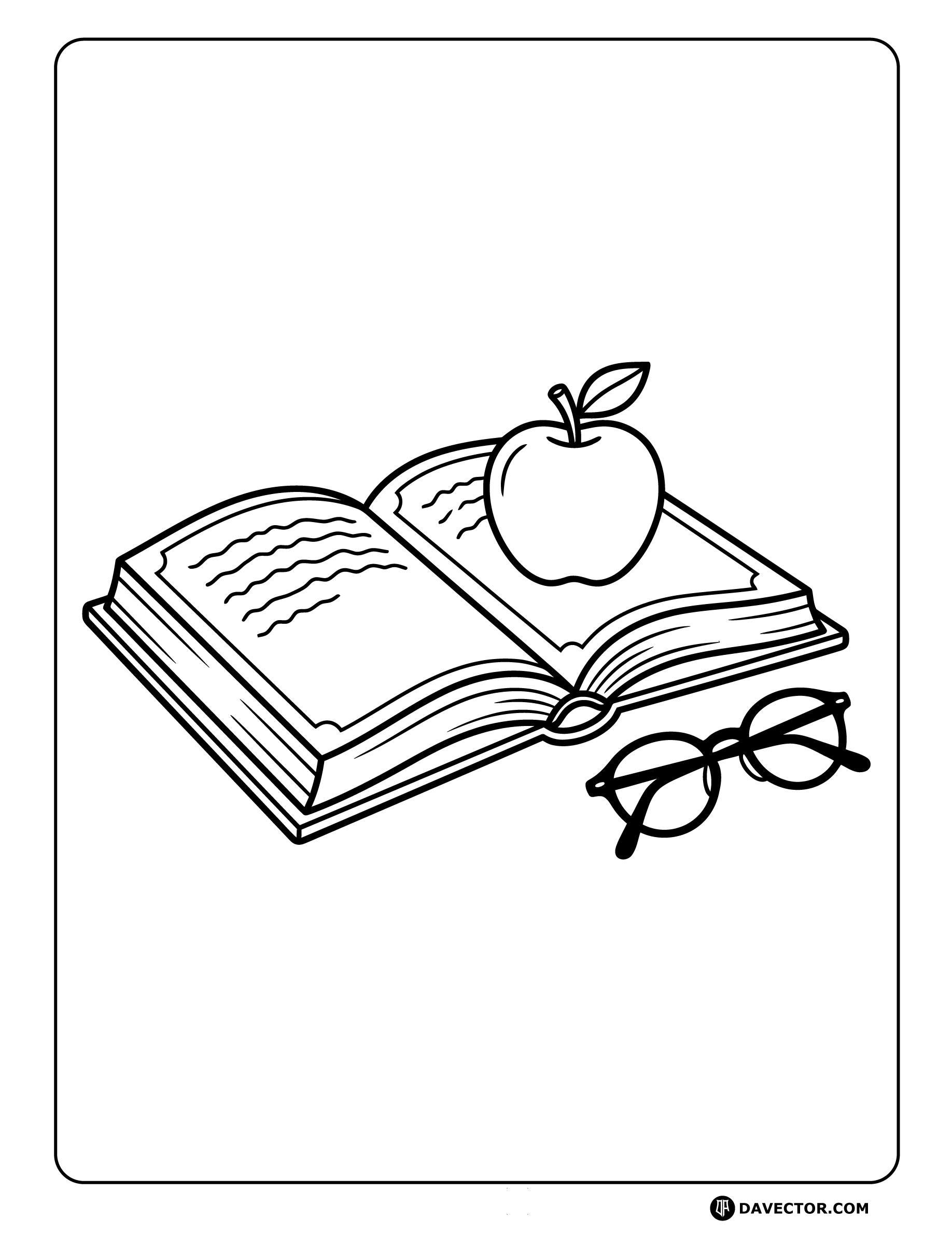 Apple On Open Book — free apple coloring page
