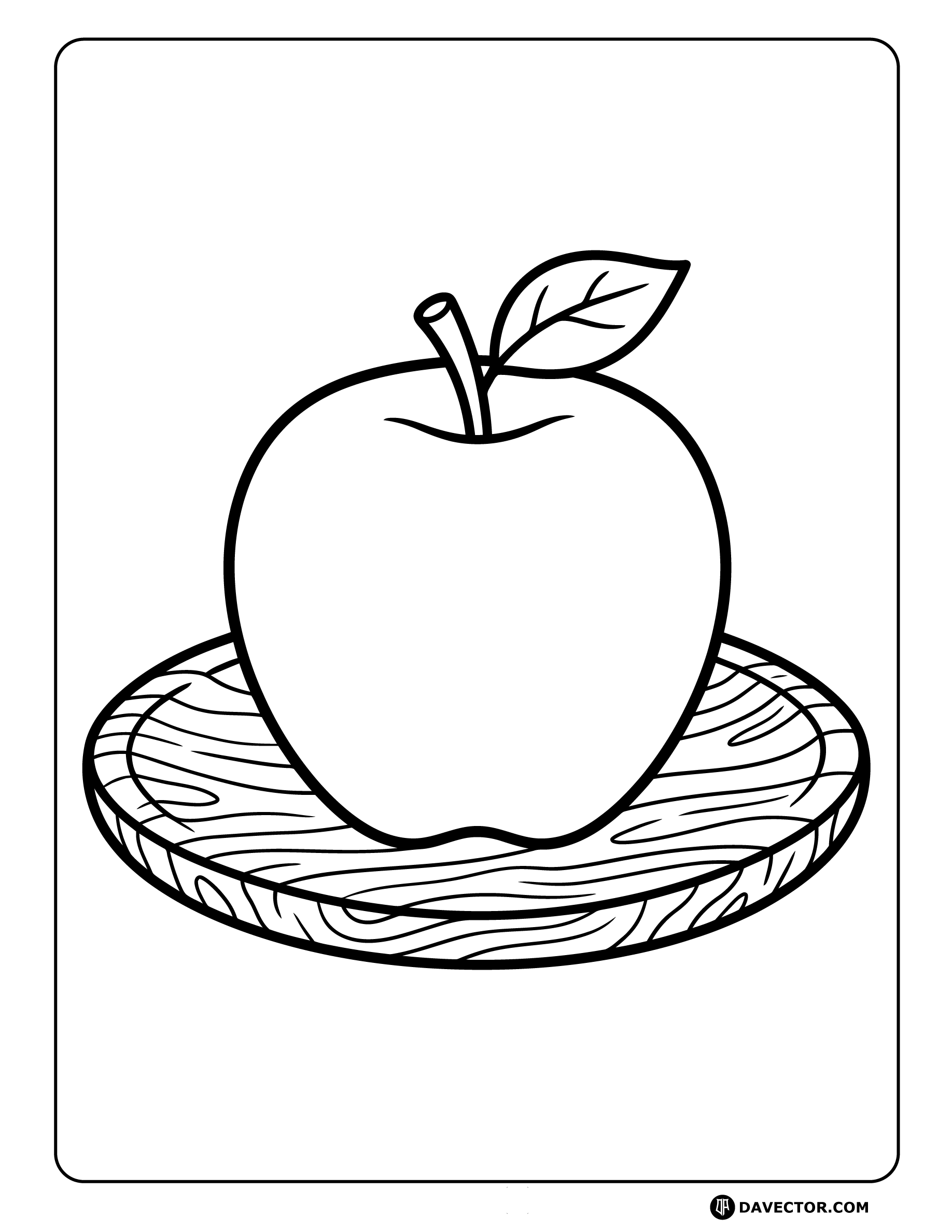 Apple On Rustic Wooden Plate — free apple coloring page