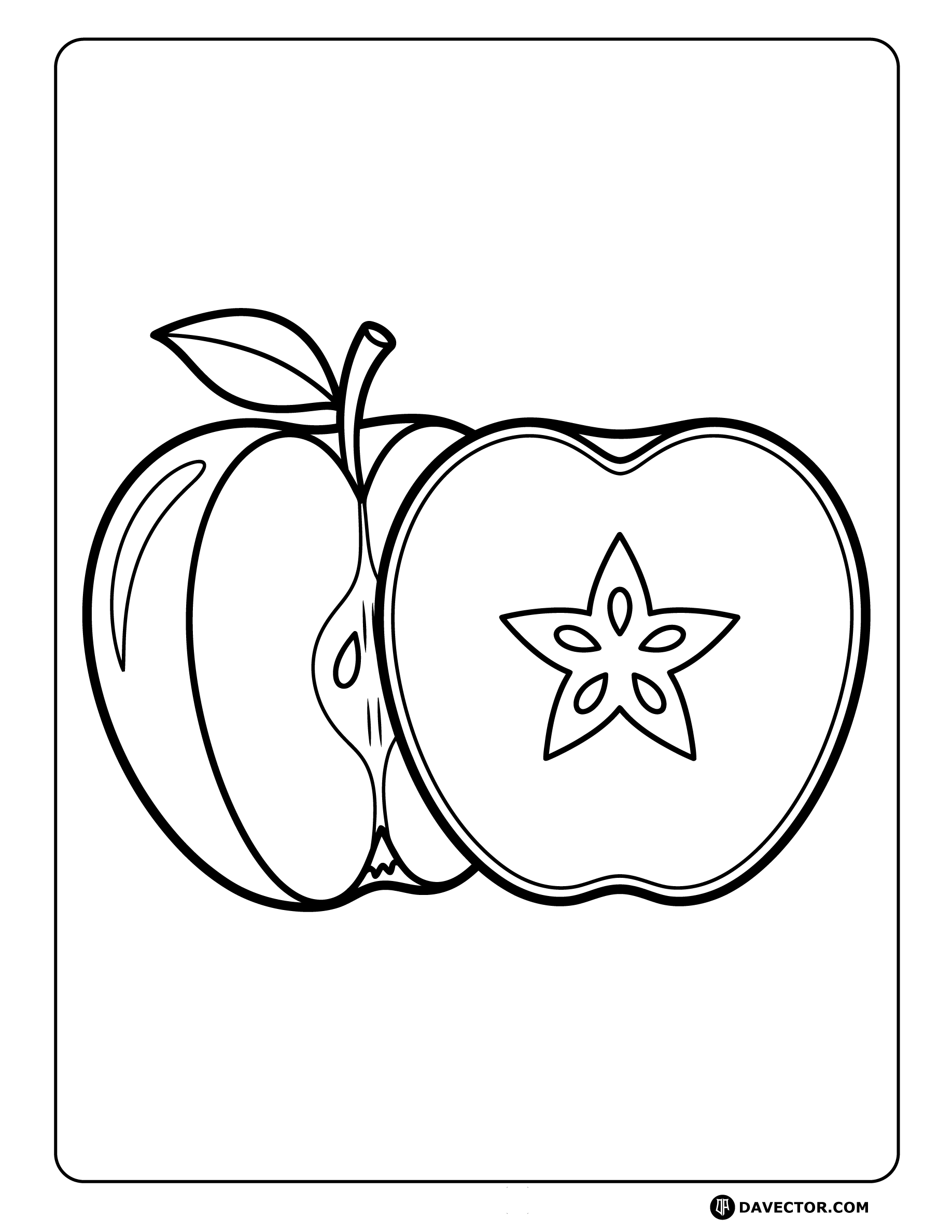 Apple Sliced Showing Seeds — free apple coloring page