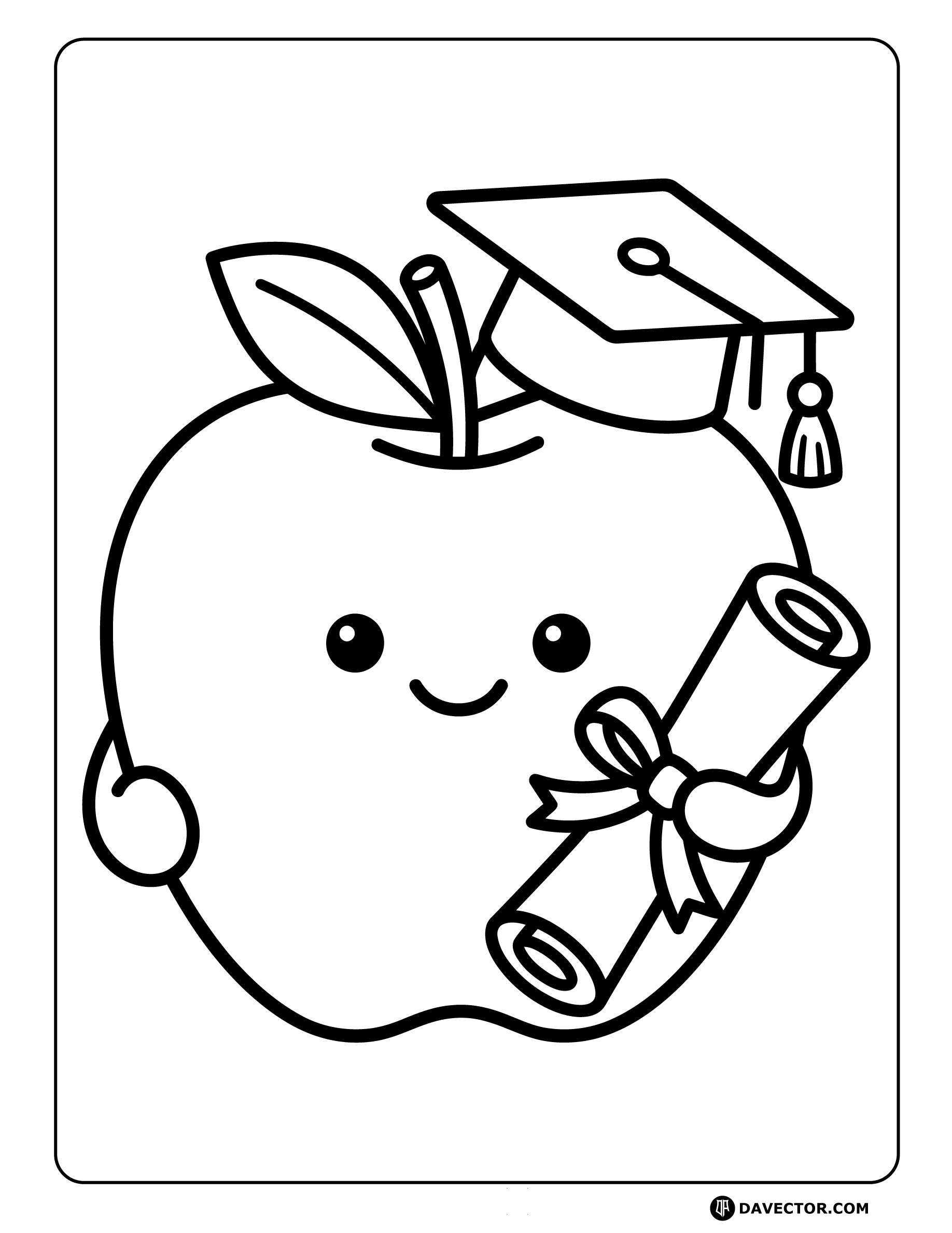 Apple Wearing Graduation Cap Dip… — free apple coloring page