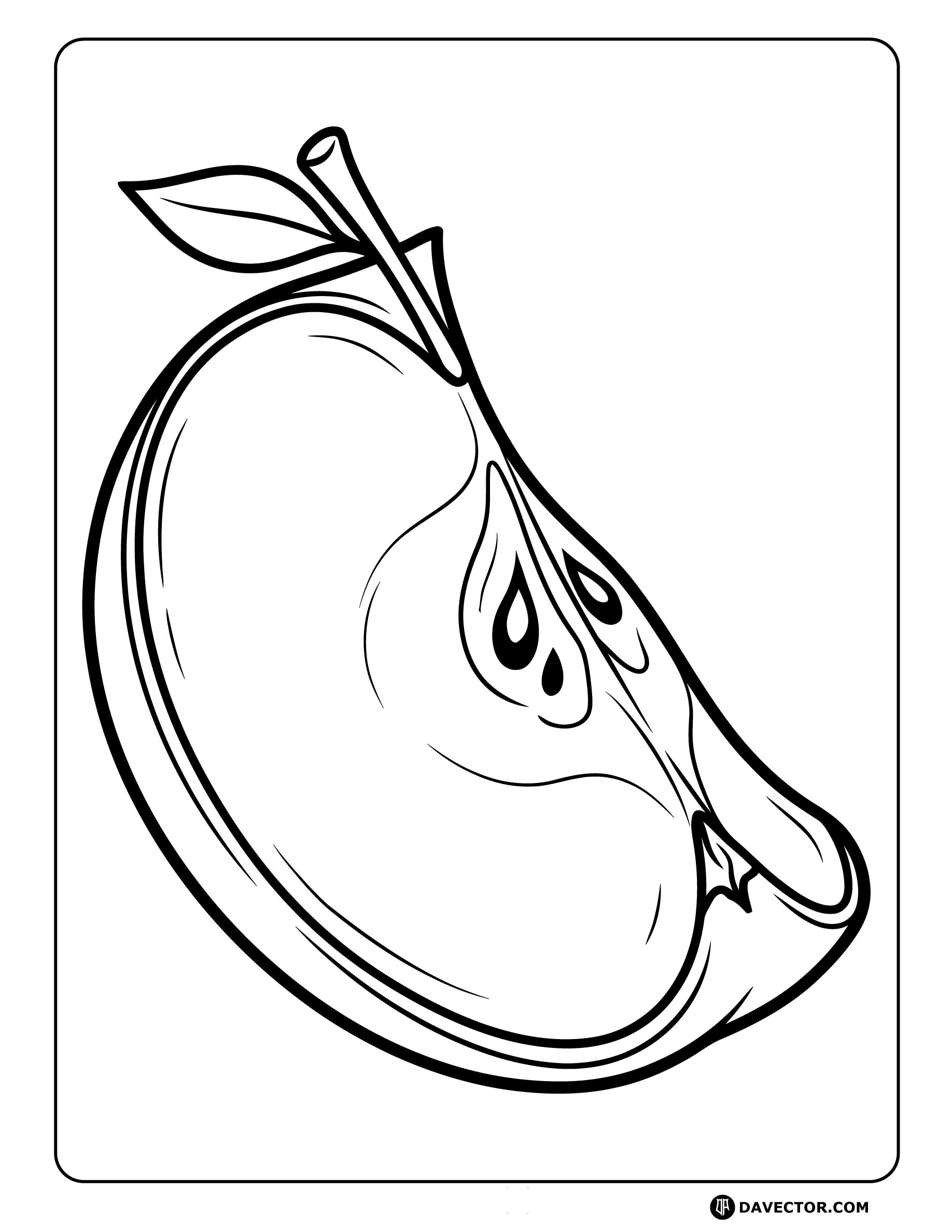 Apple Wedge Slice Line Art — free apple coloring page
