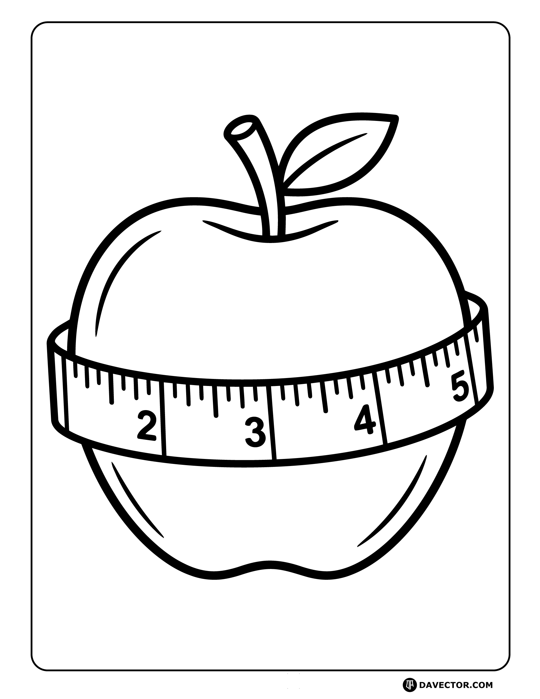 Apple With Measuring Tape — free apple coloring page