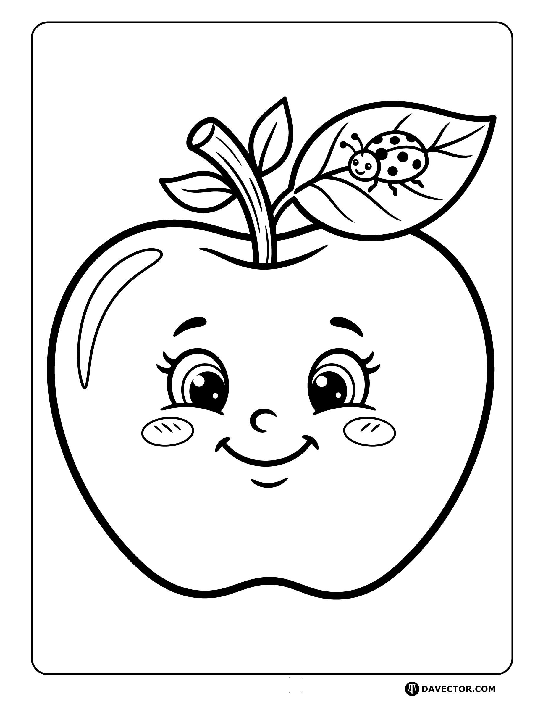 Apple With Smiling Face Ladybug — free apple coloring page