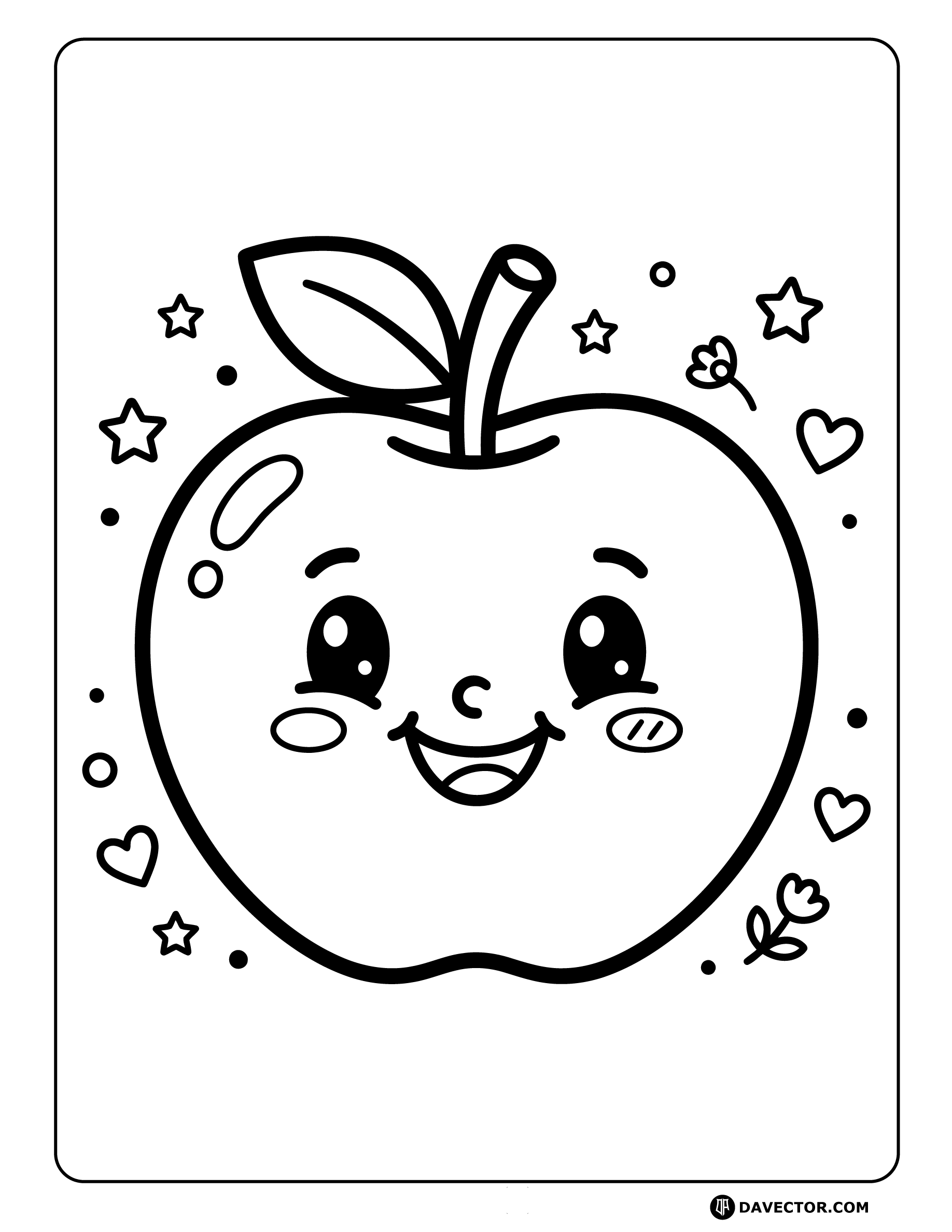 Apple With Smiling Face — free apple coloring page