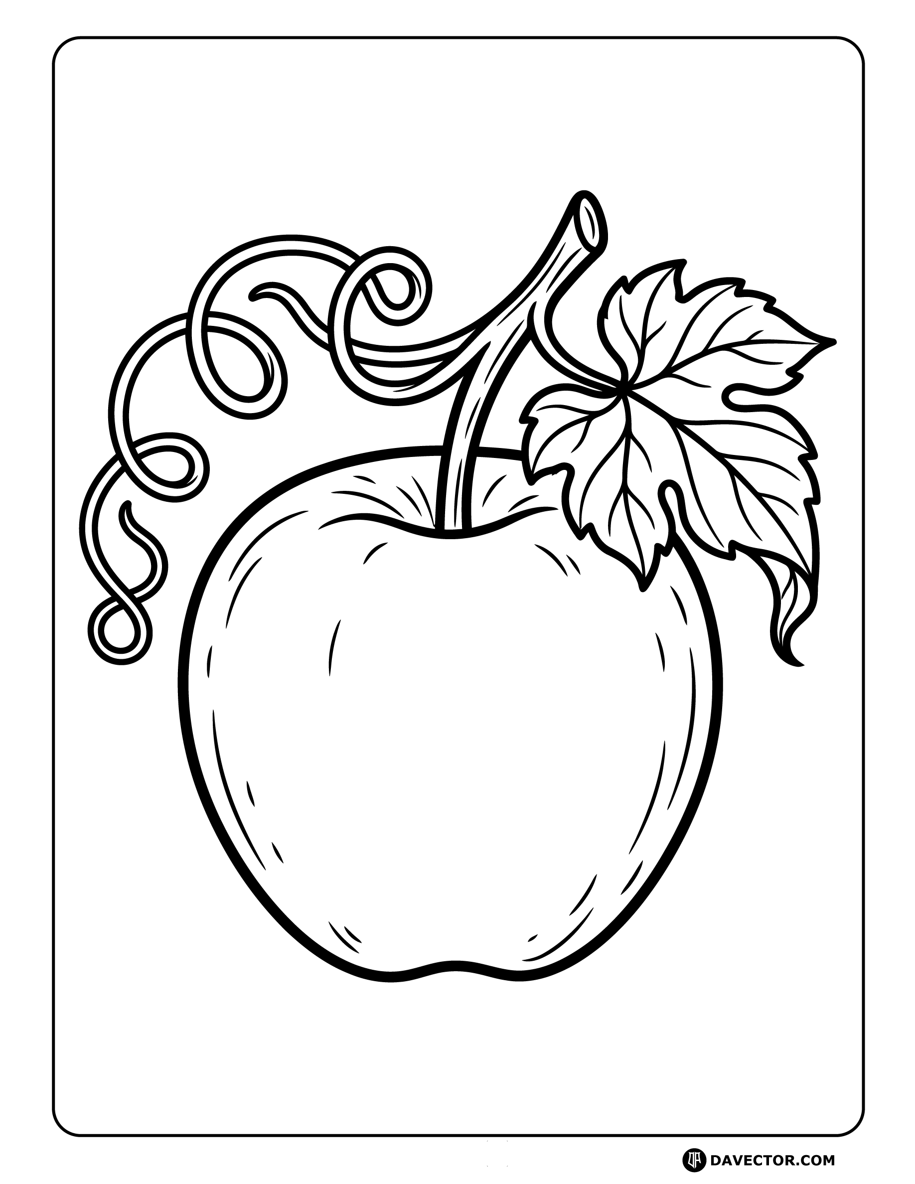 Apple With Vine Leaf — free apple coloring page