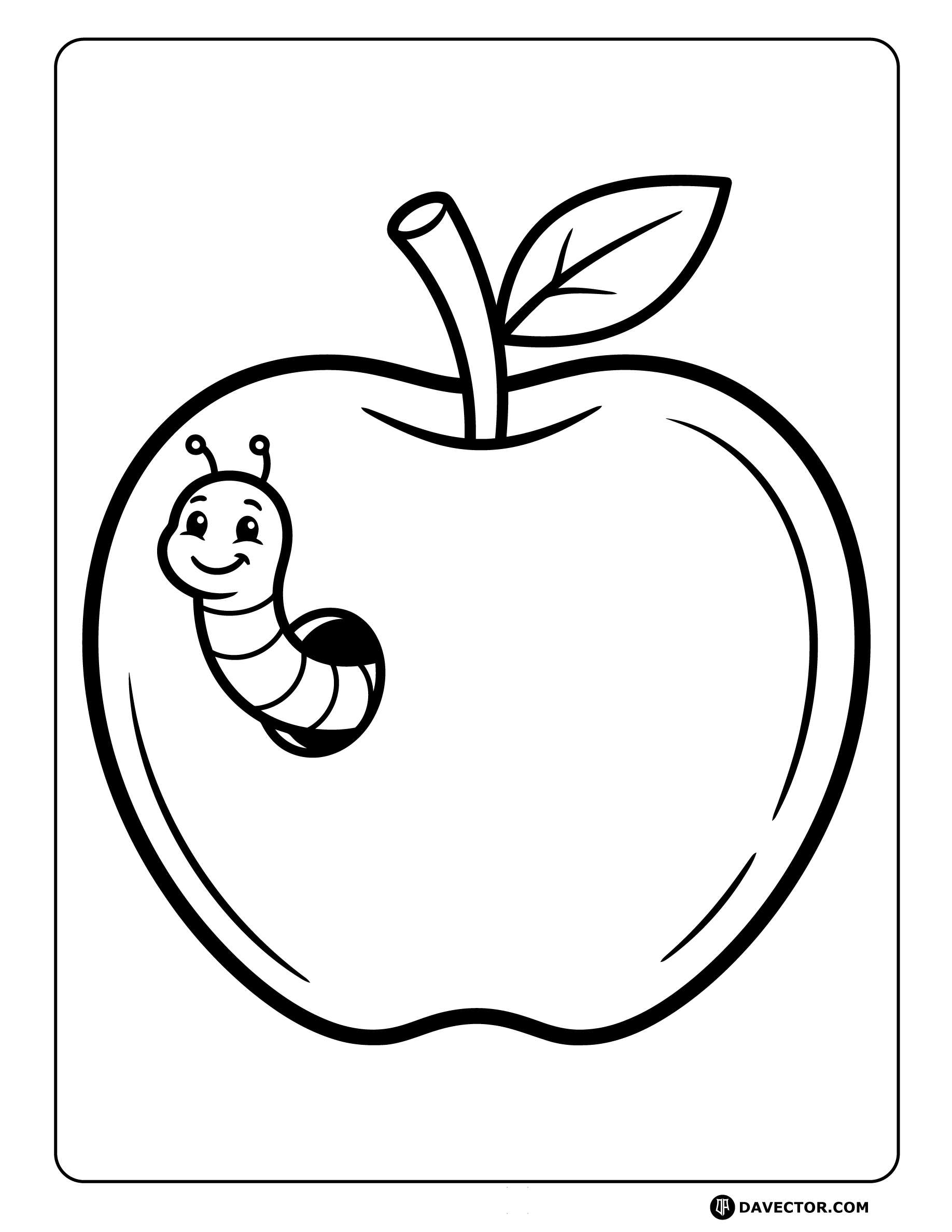 Apple With Worm Peeking — free apple coloring page