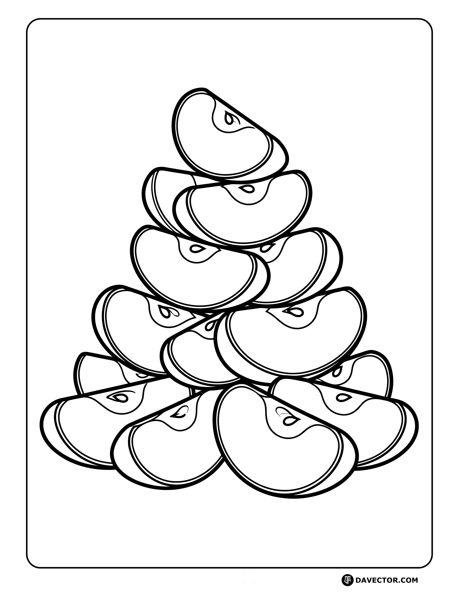 Apples Sliced In Pyramid — free apple coloring page