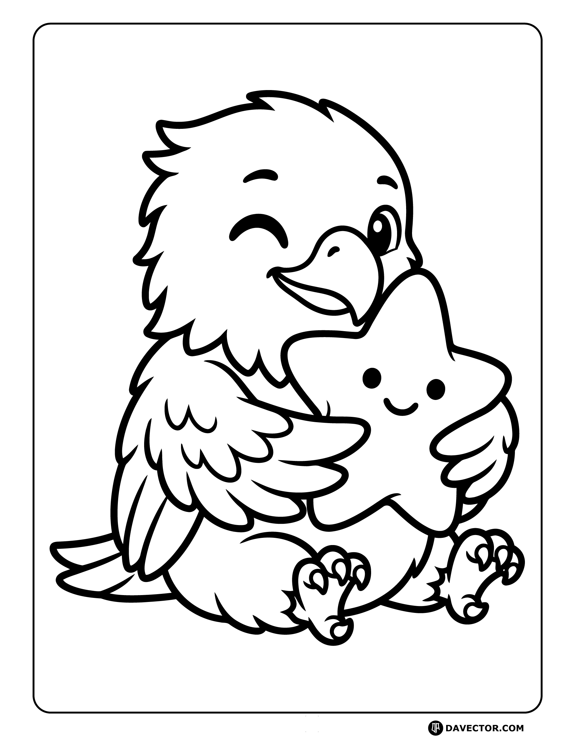 Baby Eagle Cuddling Star Toy — free eagle coloring page