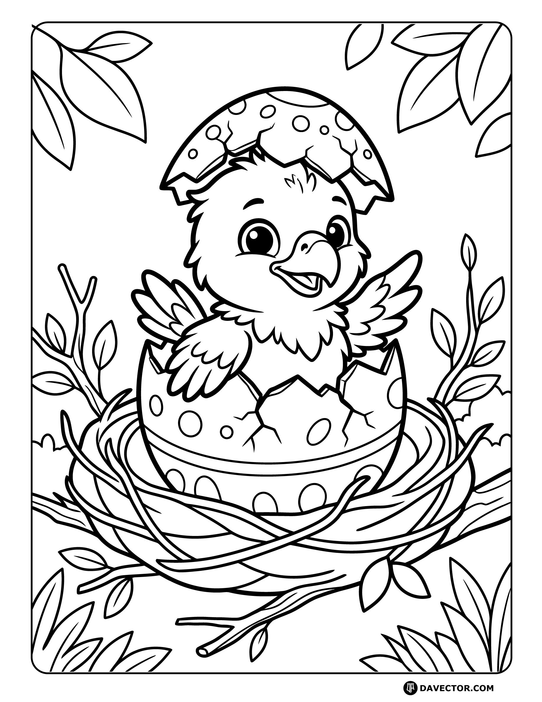 Baby Eagle Hatching From Egg — free eagle coloring page