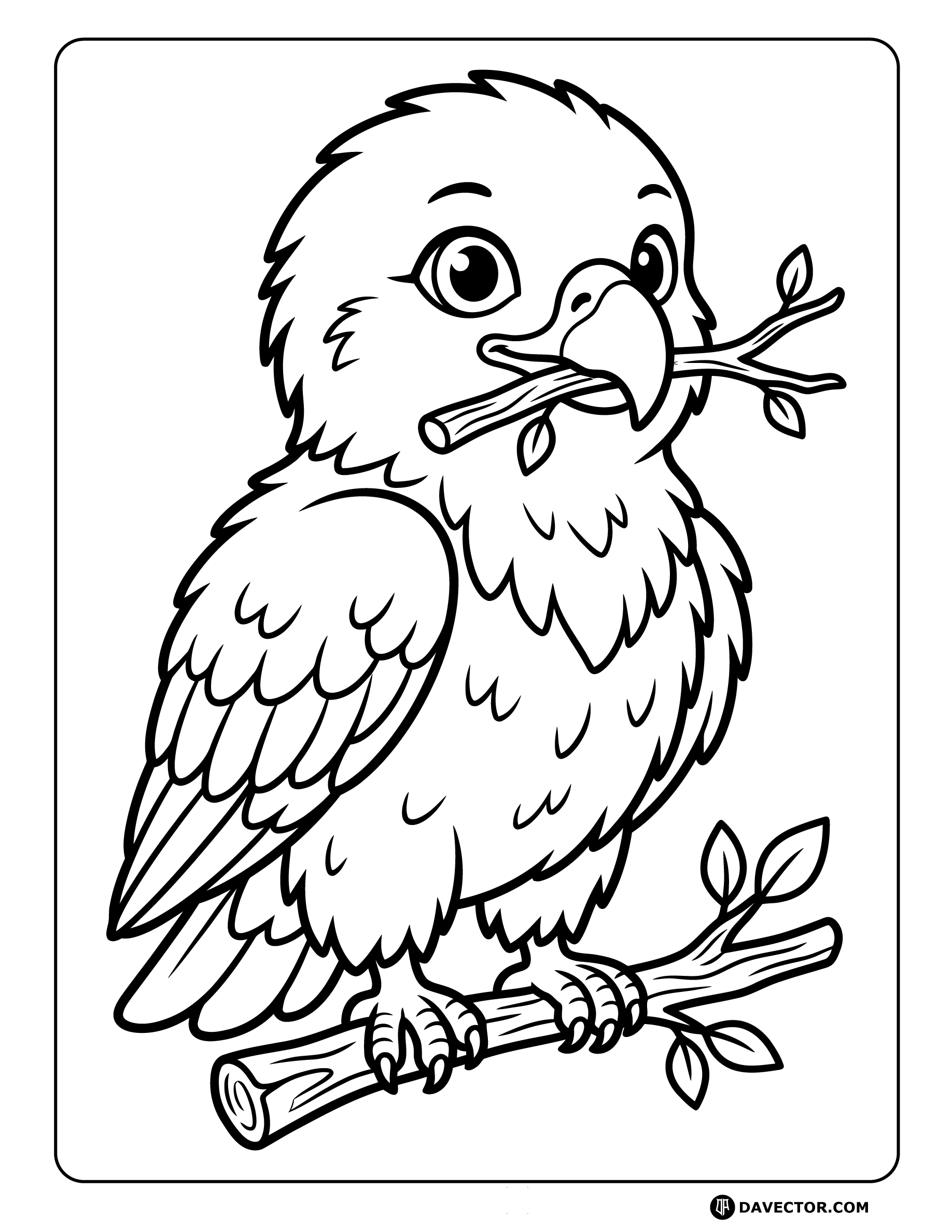 Baby Eagle Holding Twig — free eagle coloring page
