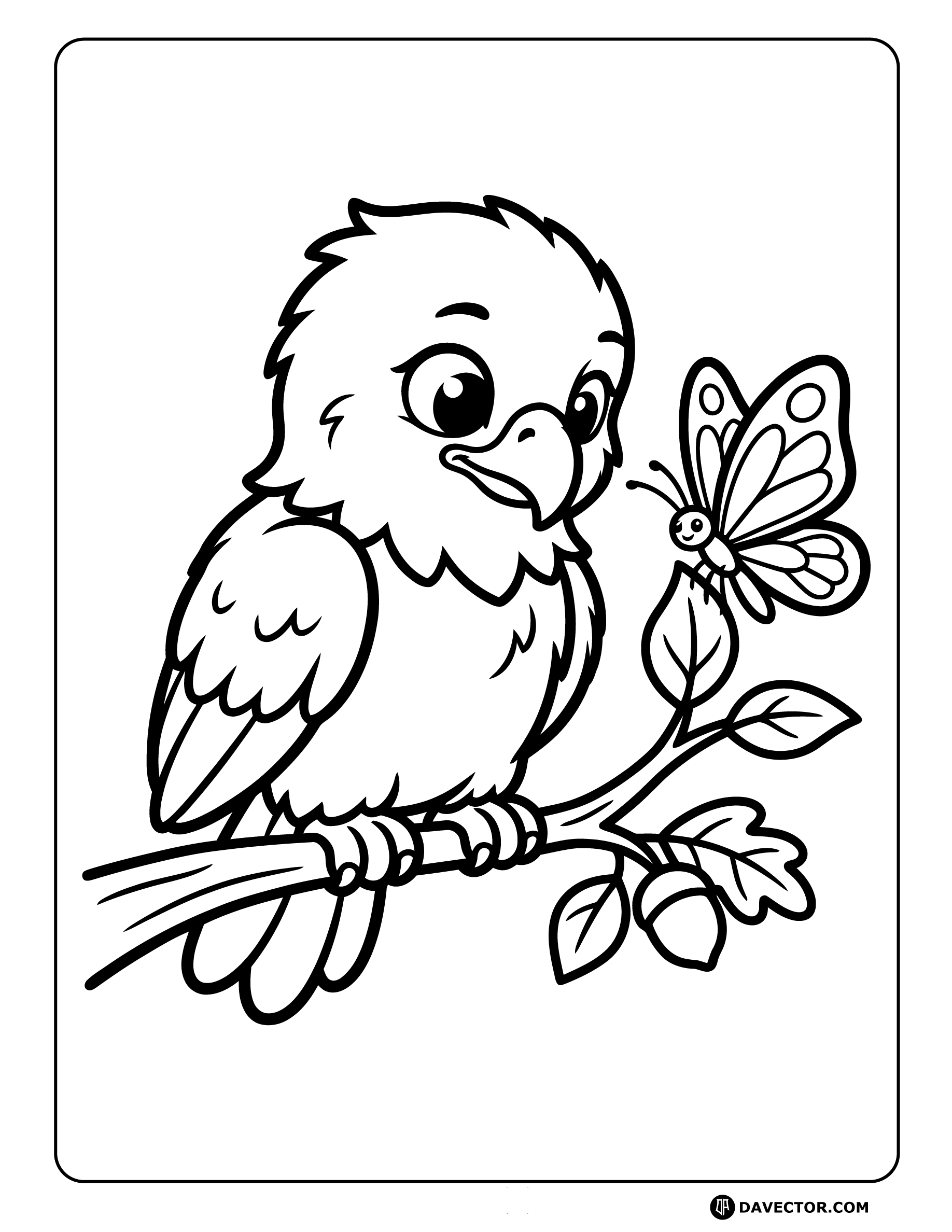 Baby Eagle Looking Butterfly — free eagle coloring page