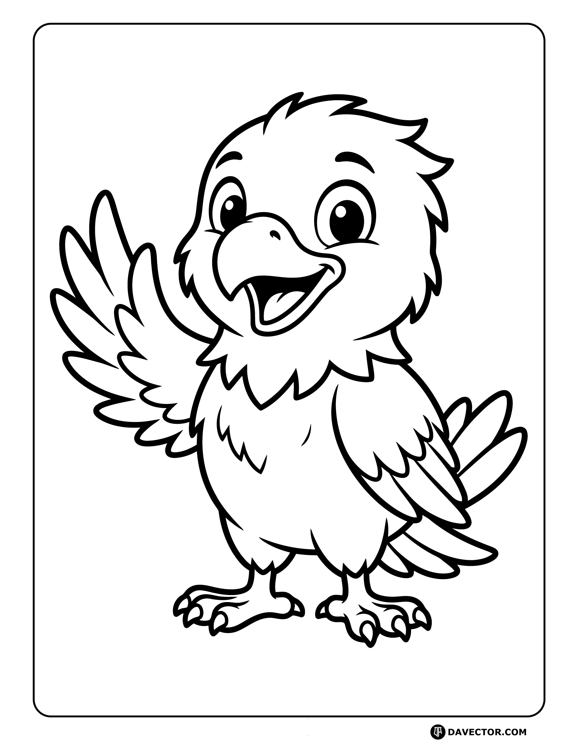 Baby Eagle Smiling Waving Wing — free eagle coloring page