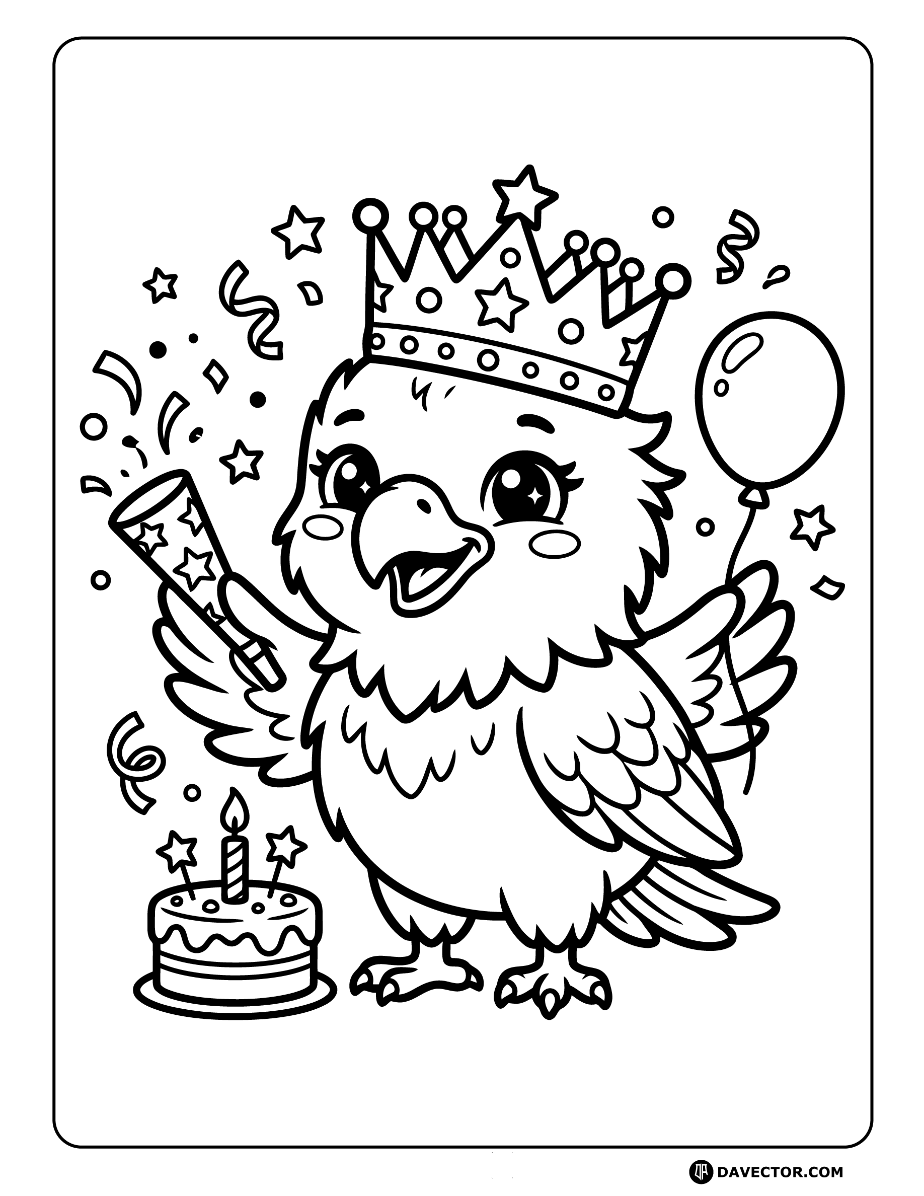 Baby Eagle Wearing Birthday Crown — free eagle coloring page