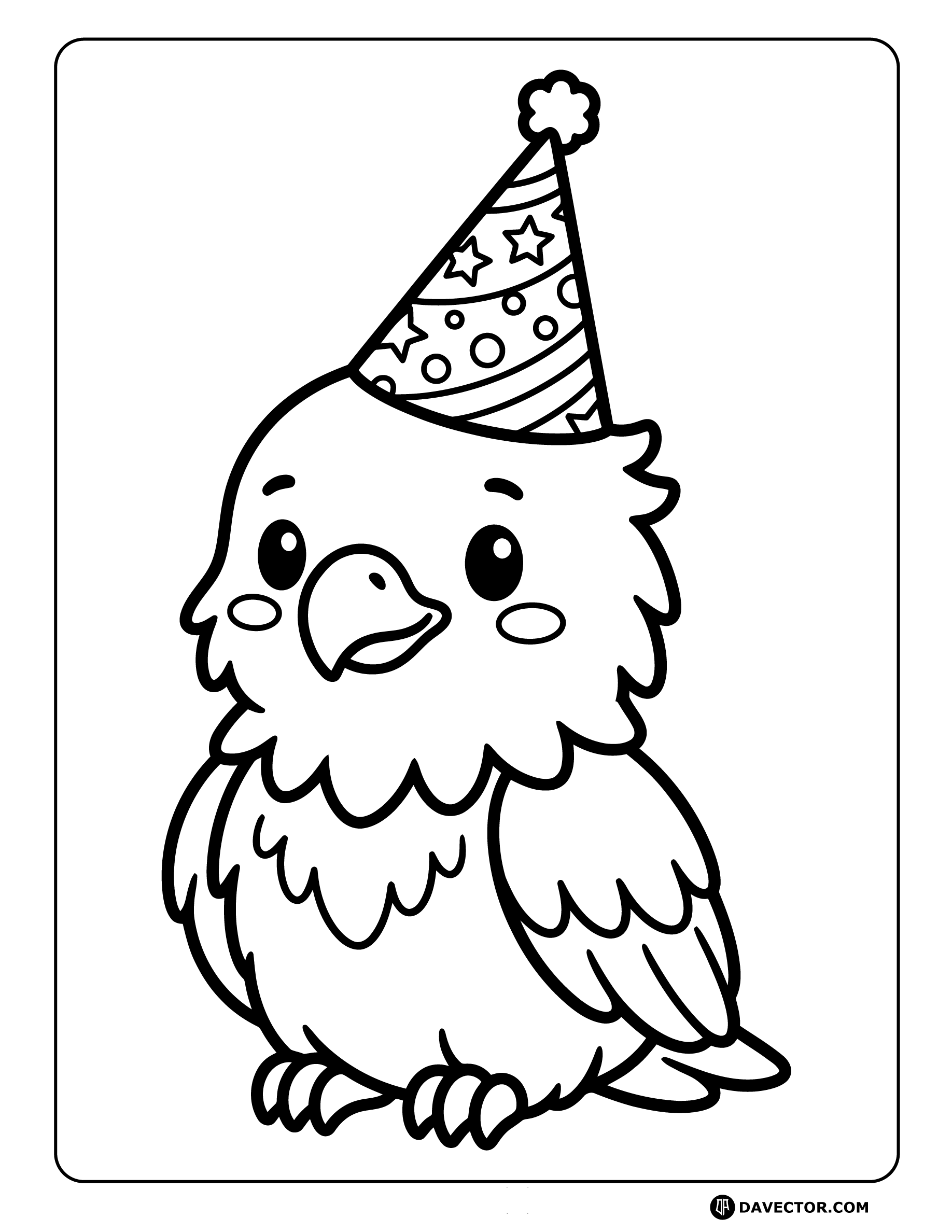 Baby Eagle Wearing Party Hat — free eagle coloring page