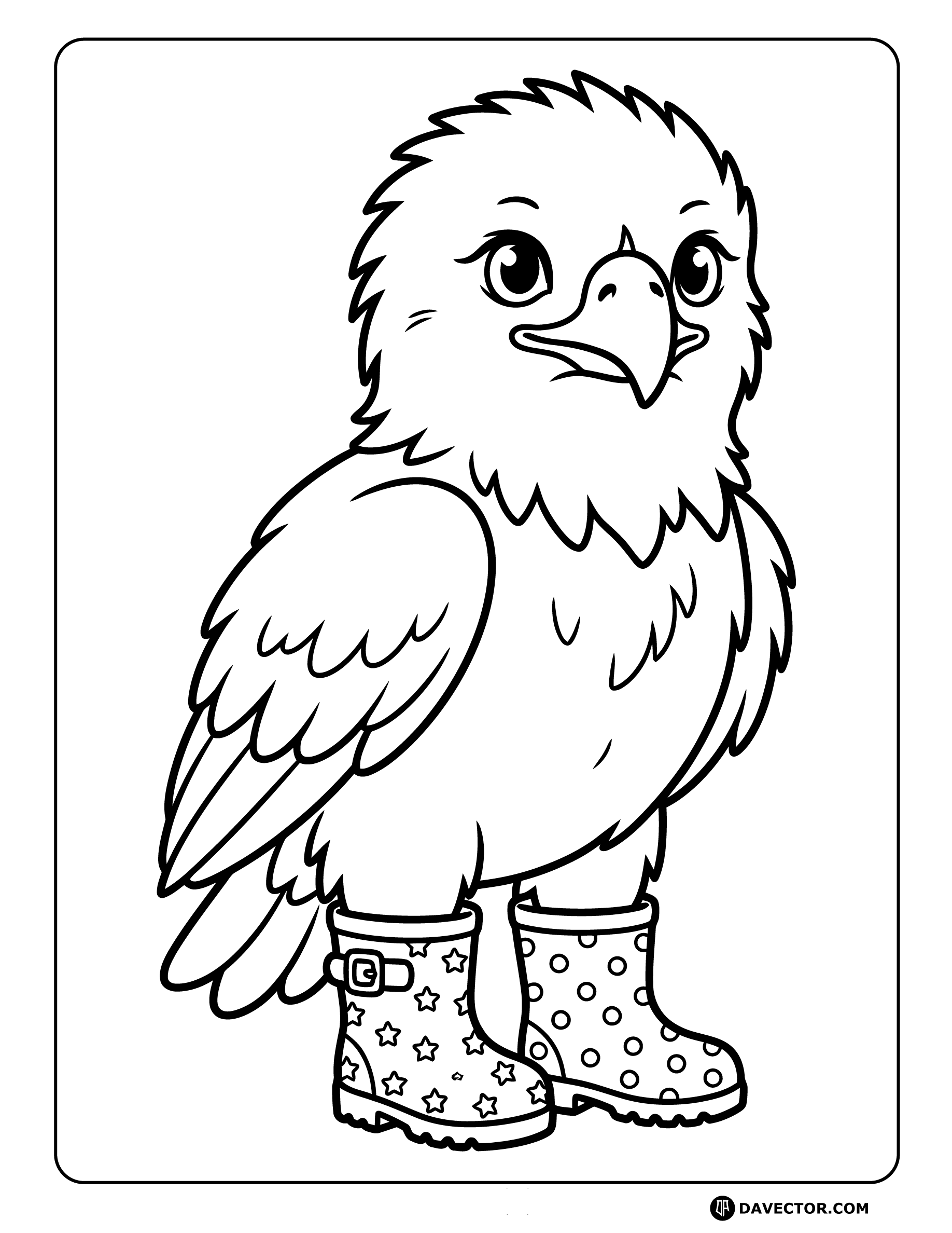 Baby Eagle Wearing Rain Boots — free eagle coloring page