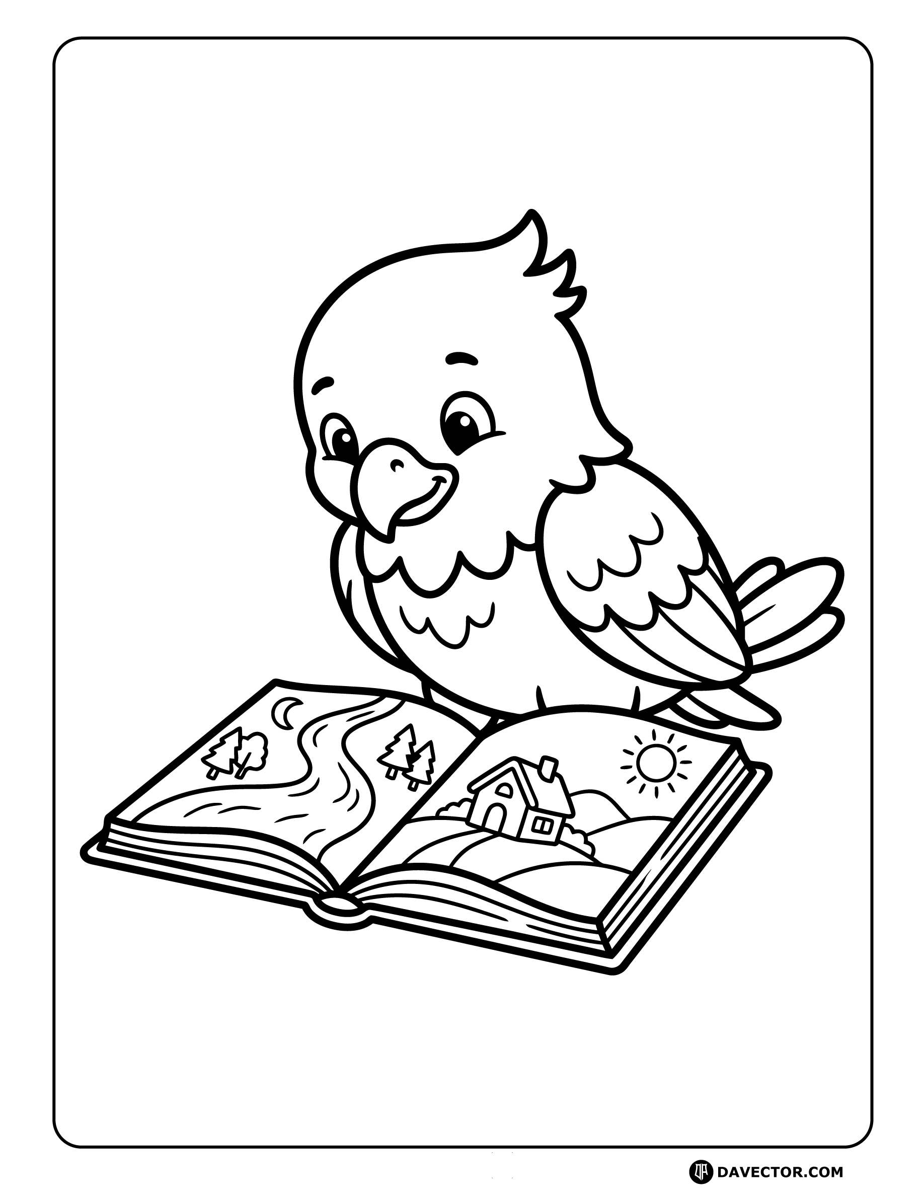 Baby Eagle Looking At Book — free eagle coloring page